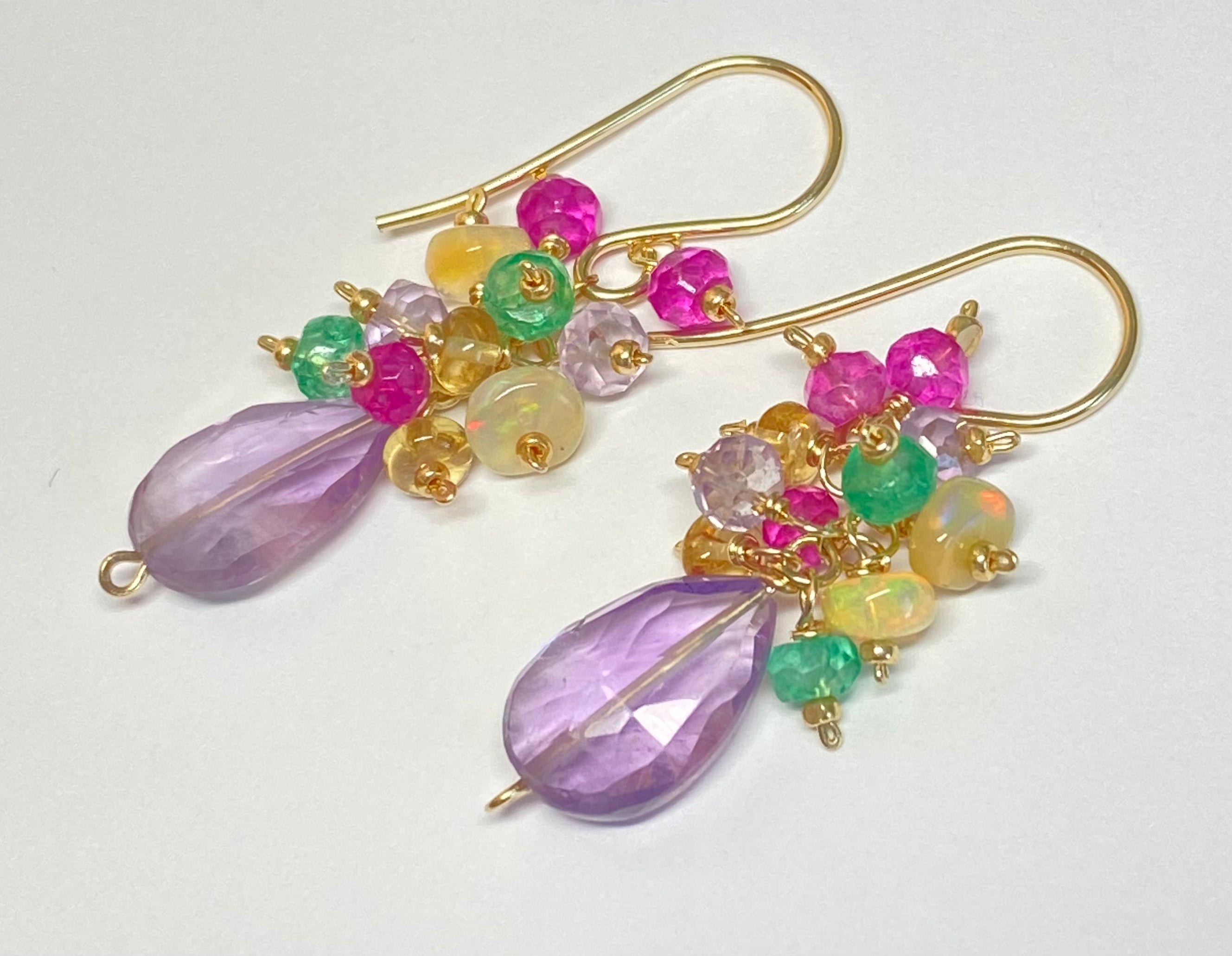 Lavender Pink Amethyst Gemstone Cluster Earrings for Women - Healing Crystal Jewelry - Boho Chic Dangle Earrings for Party, Wedding & Everyday Wear