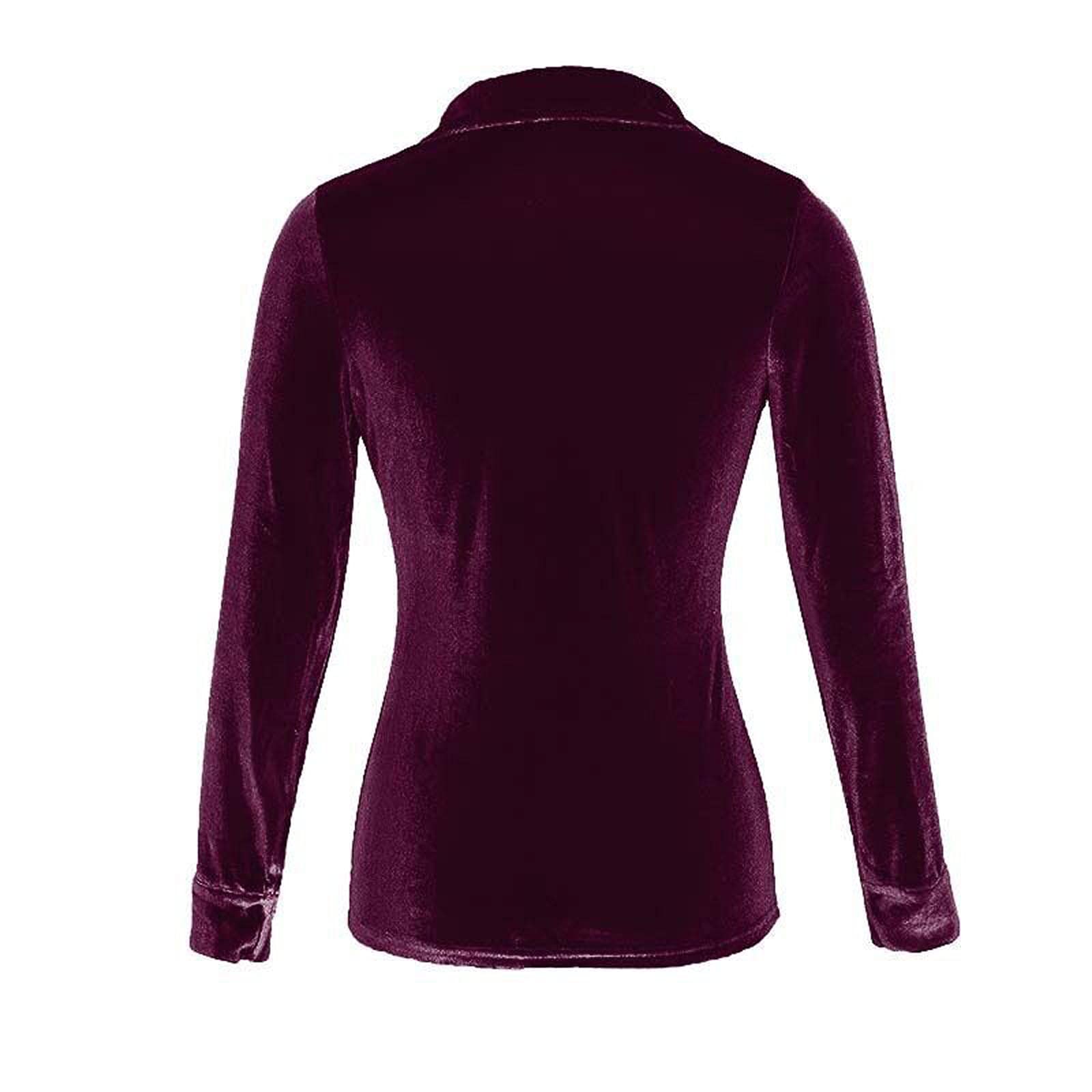 Women's Winter Velvet Pocket Blouse - V-Neck Button Long Sleeve Casual Tunic Top for Fall & Winter | Perfect for Office, Date Night & Holiday Outfits