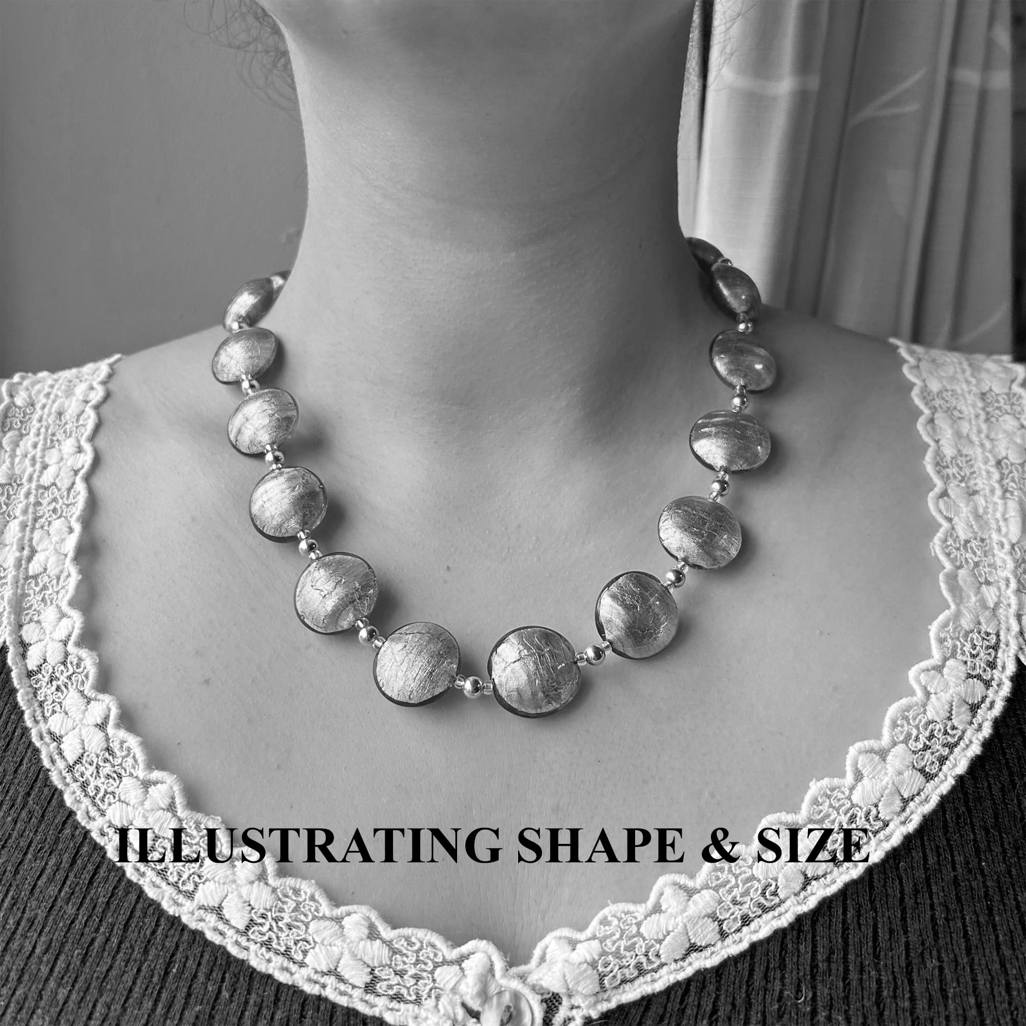 Diana Ingram Sterling Silver Necklace with Blue Murano Glass Beads - Elegant Medium Lentil Bead Design for Women, Perfect for Parties, Weddings & Everyday Wear