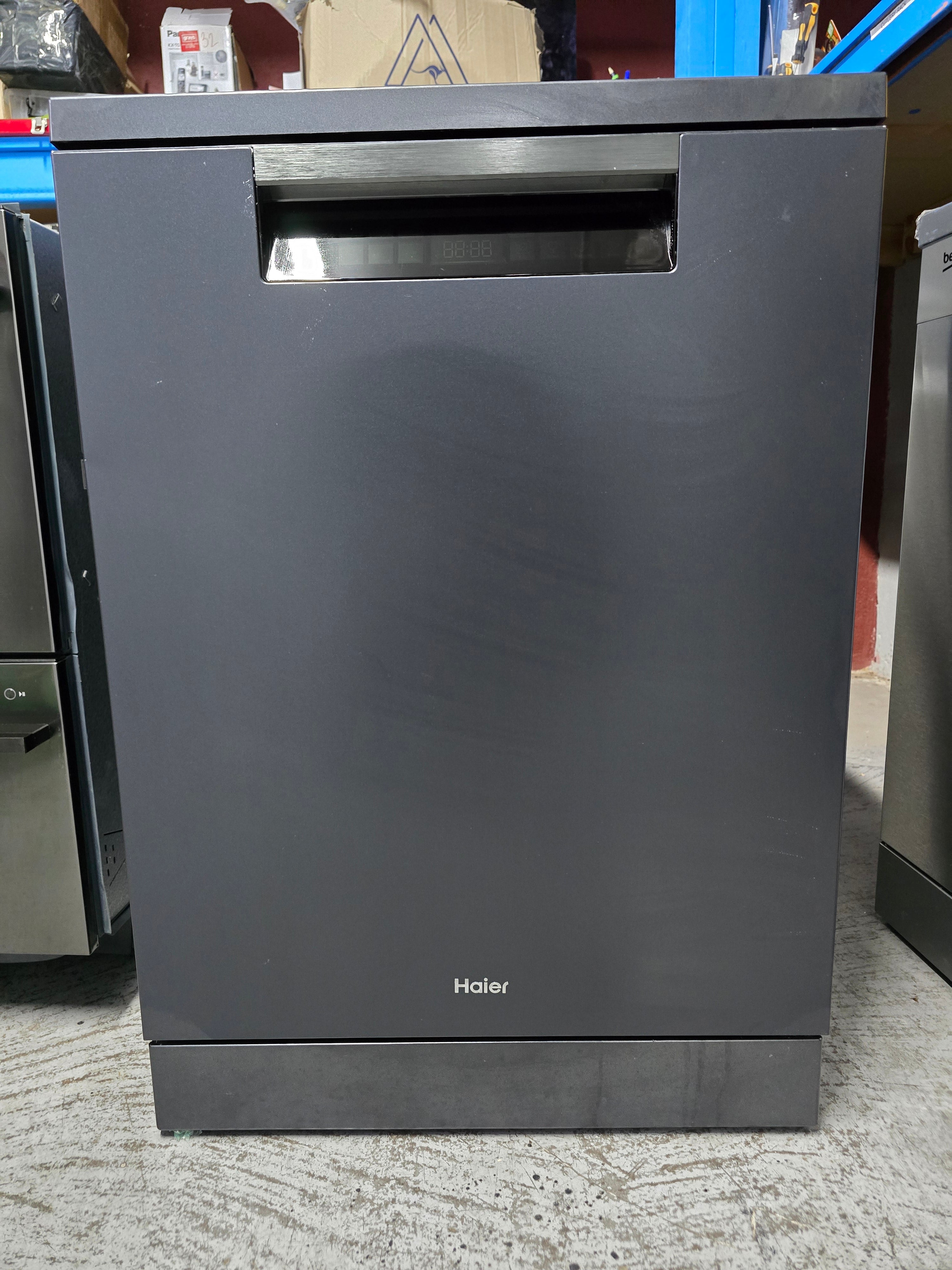 Haier 60cm Freestanding Dishwasher with Steam Function - Black HDW15F3B1 [Refurbished] - Perfect for Small Kitchens & Apartments