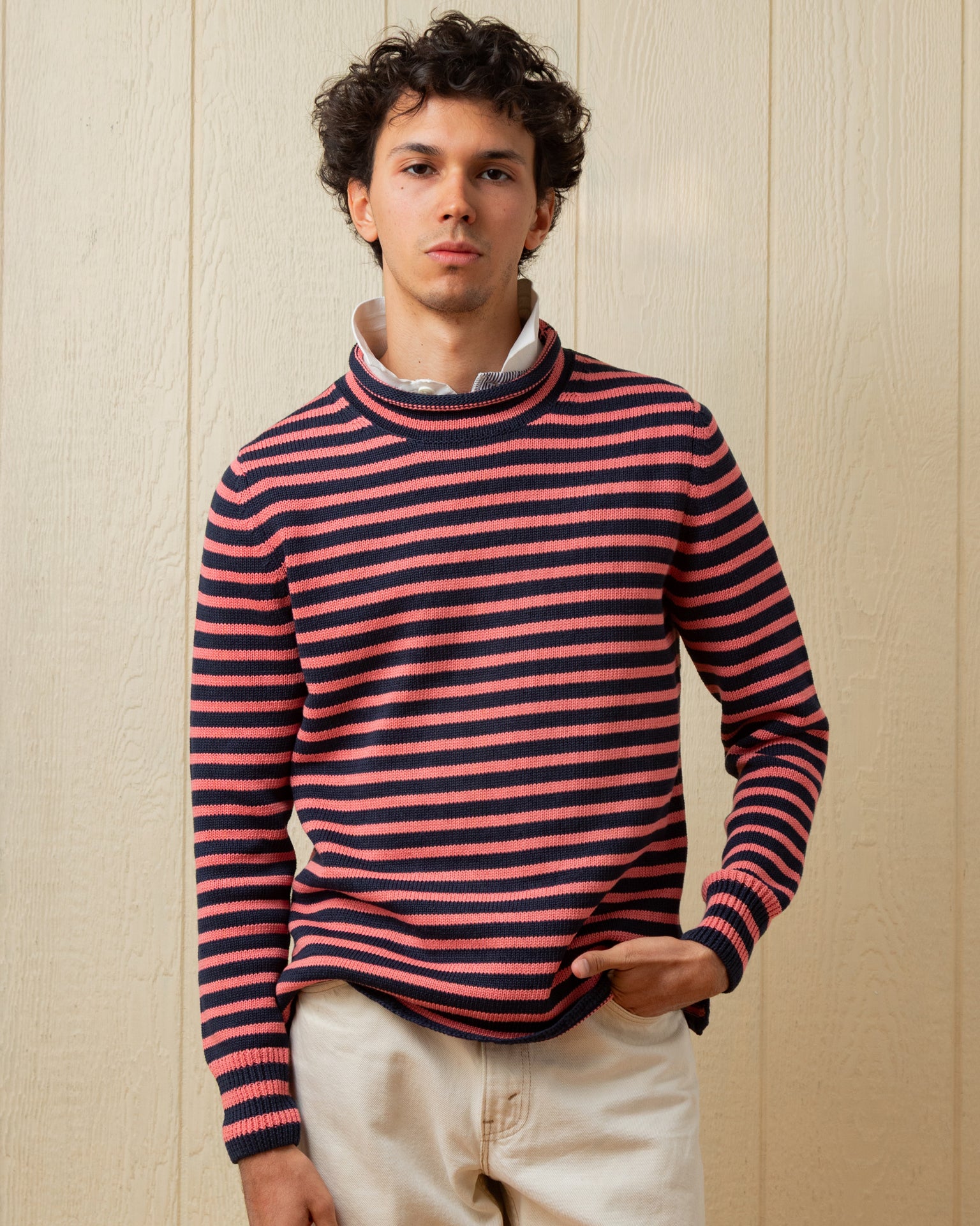 Premium Cotton Linen Fisherman's Sweater - Navy & Nautical Red Striped Pullover | Cozy Casual Wear for Men & Women | Perfect for Fall, Winter & Coastal Outings