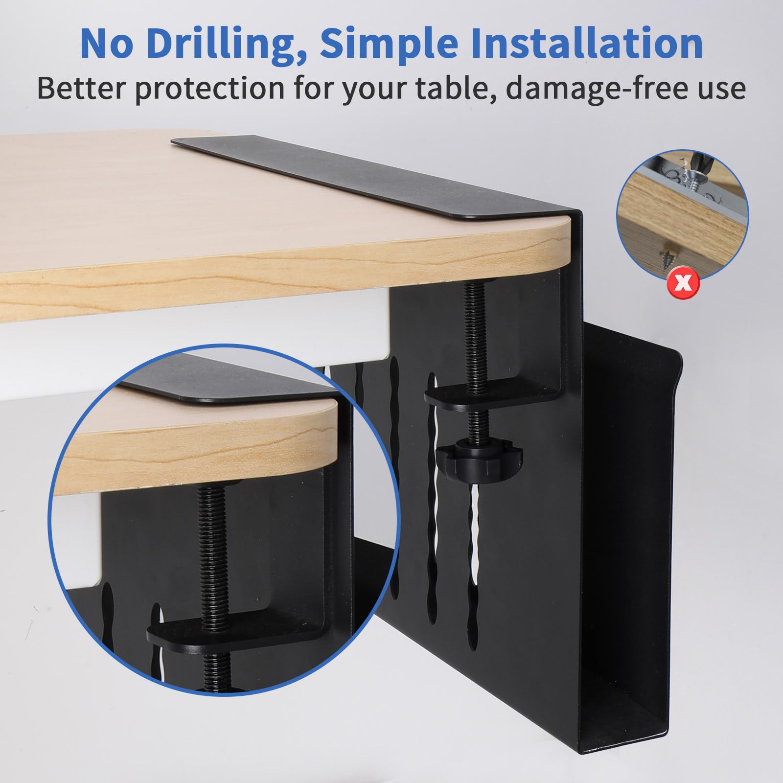 LUKETURE Steel Desk Side Organizer - No Drill Laptop Holder & Clamp-On Mount with Pen Storage, Fits Flat Edge Tables 0.3