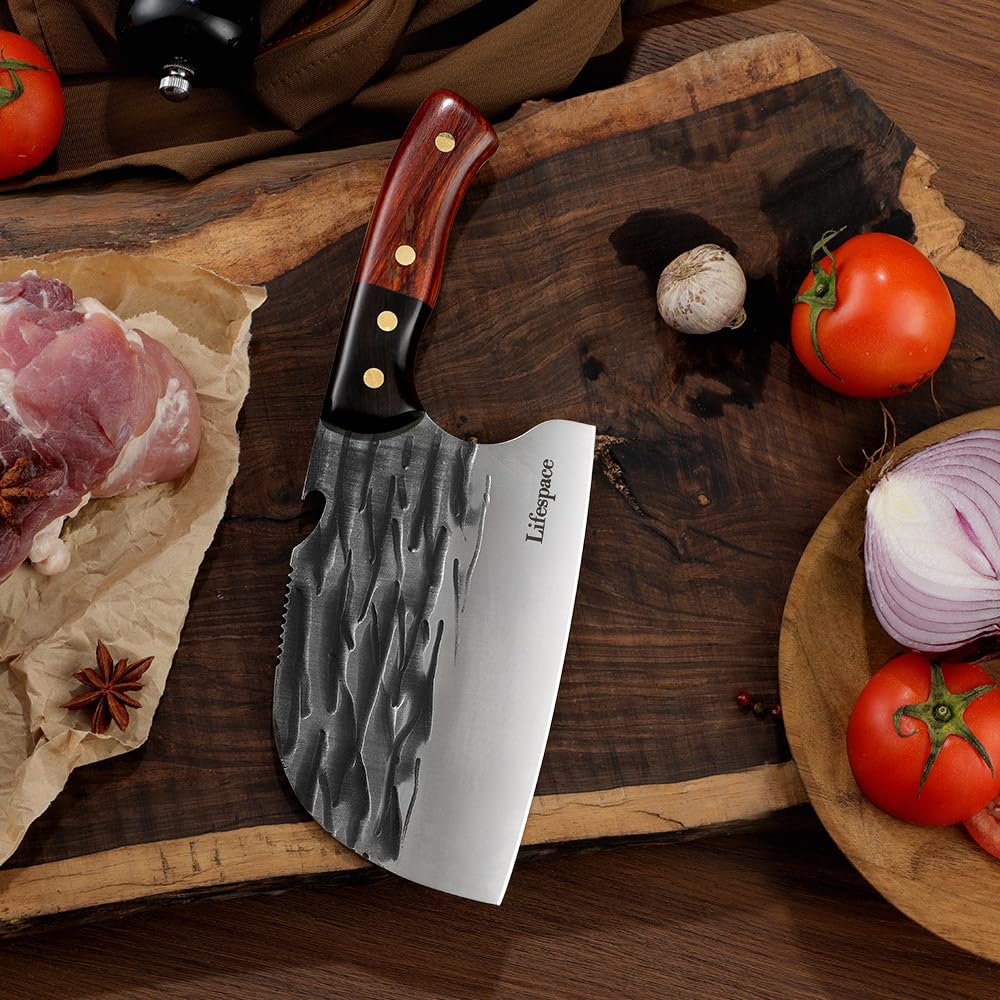 Premium 3-Piece Chef Cleaver Knife Set with Genuine Leather Sheaths - Professional Kitchen Knives for Meat, Vegetables & Herbs - Perfect Gift for Chefs & Cooking Enthusiasts