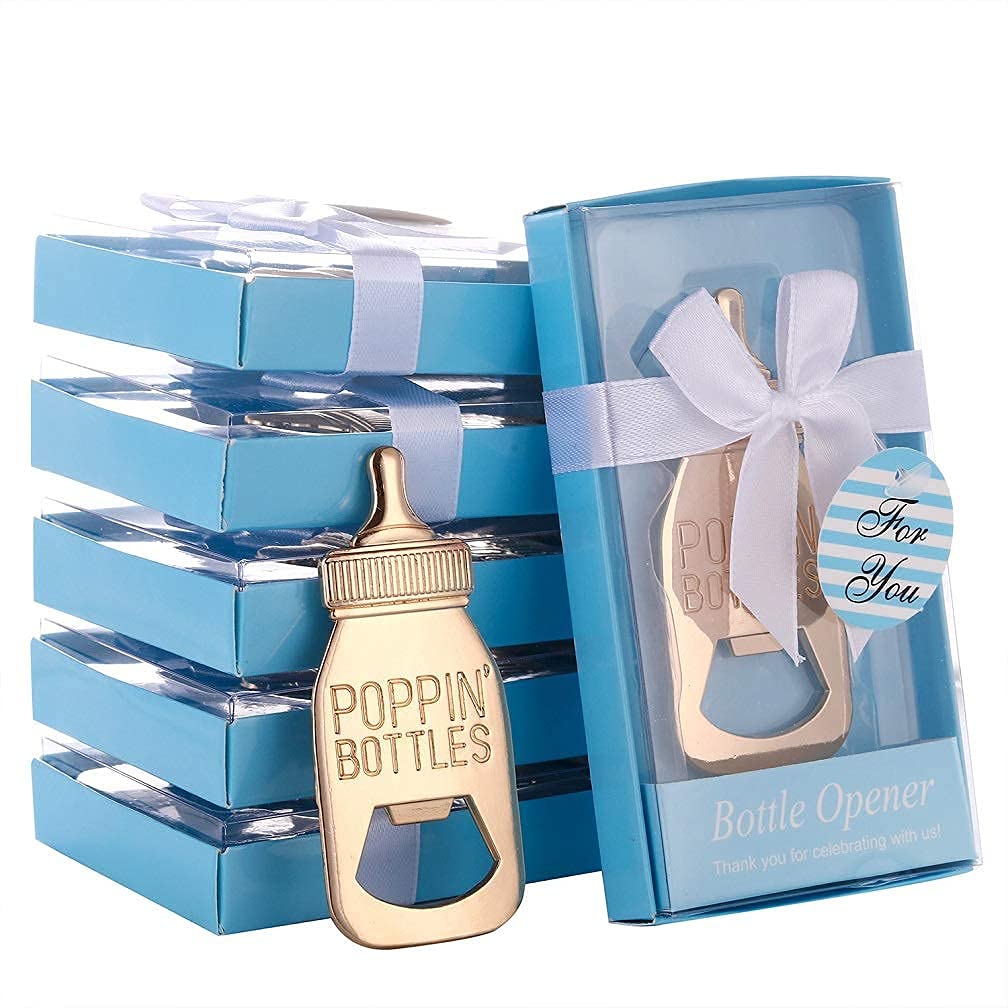 24 Pack Baby Bottle Openers - Perfect Newborn Baby Shower Favors & Party Return Gifts for Guests | Premium Poppin Bottle Openers with Elegant Blue Gift Box | Ideal for Baby Showers, Gender Reveals & New Parent Celebrations