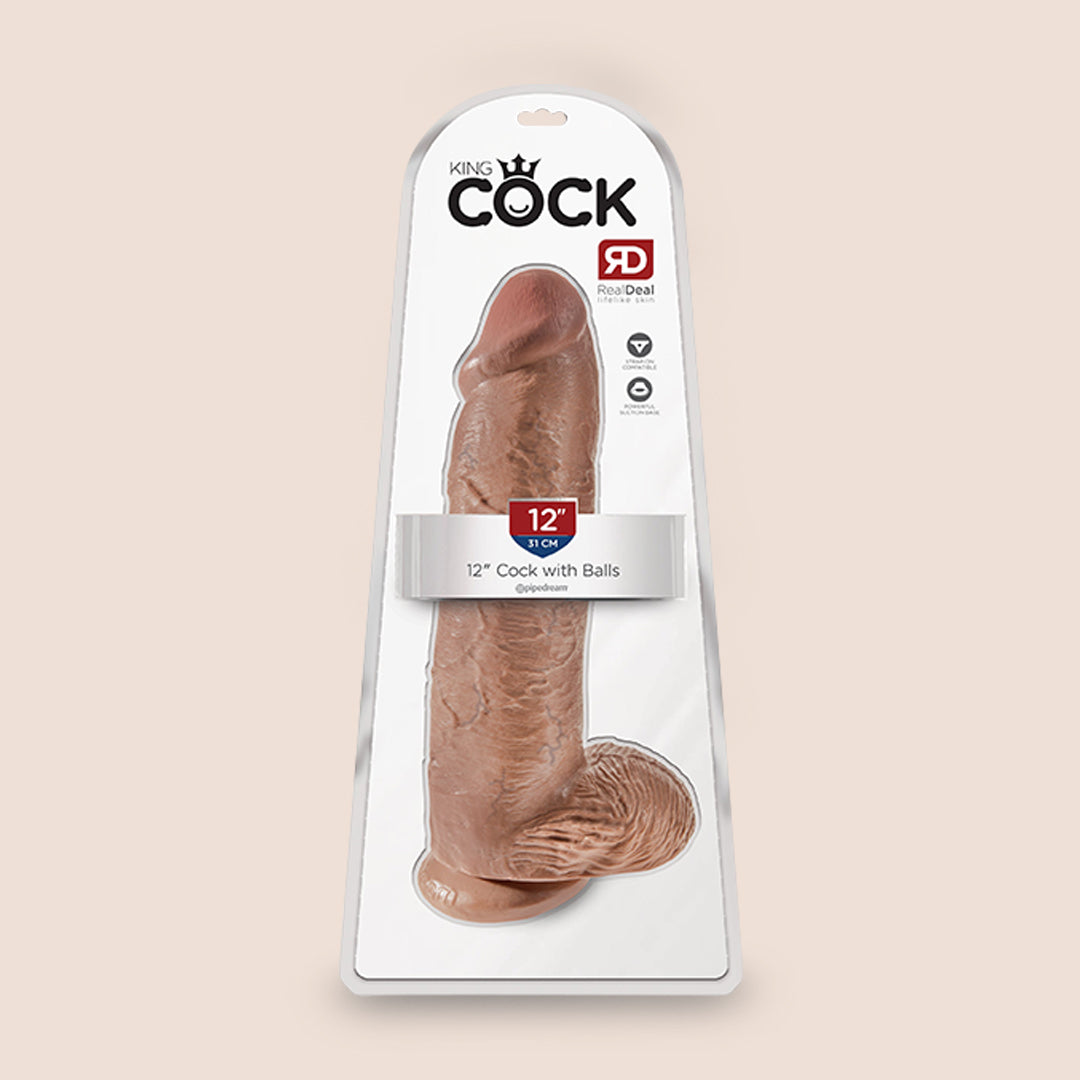 Ultra Realistic 12 Inch Dildo with Balls - King Cock Lifelike Adult Toy for Couples & Solo Play - Perfect for Bedroom Fun & BDSM Scenes
