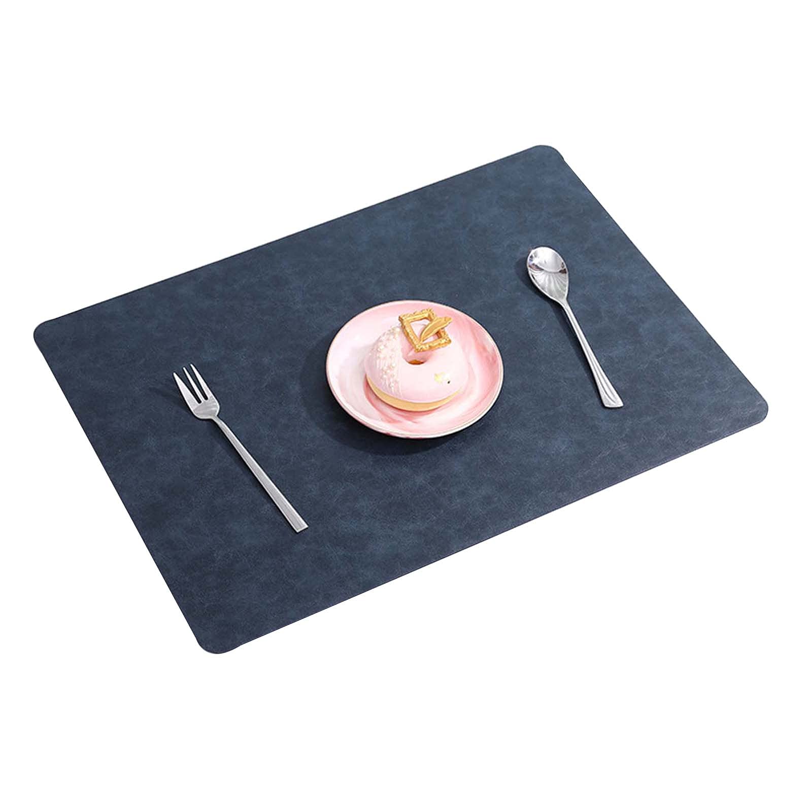 Premium Faux Leather Placemats Set of 4 - Non-Slip Waterproof Heat Resistant Table Mats - Easy to Clean Washable Kitchen & Dining Decor (Navy Blue) - Perfect for Everyday Meals, Dinner Parties, and Holiday Gatherings
