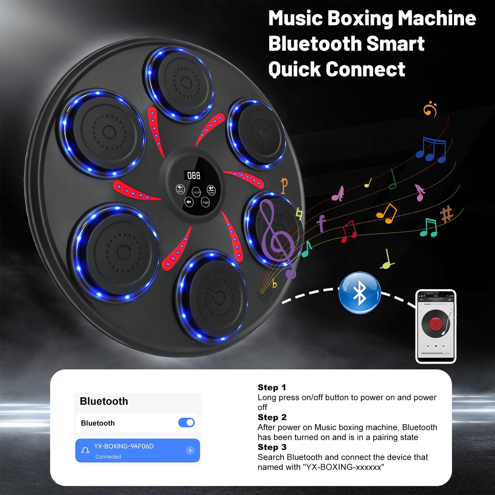 2025 Smart Bluetooth Music Boxing Machine for Adults & Kids - Includes 2 Pairs Boxing Gloves - Home Gym, Office & Indoor Fitness Equipment - Perfect for Stress Relief, Cardio Workouts & Family Fun
