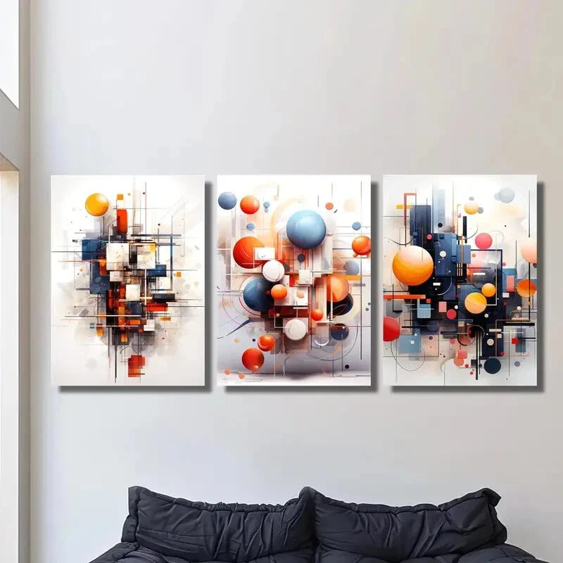 3D Geometric Metal Wall Art - Set of 3 Colorful Modern Prints - Ready to Hang Home & Office Decor for Living Room, Bedroom or Workspace