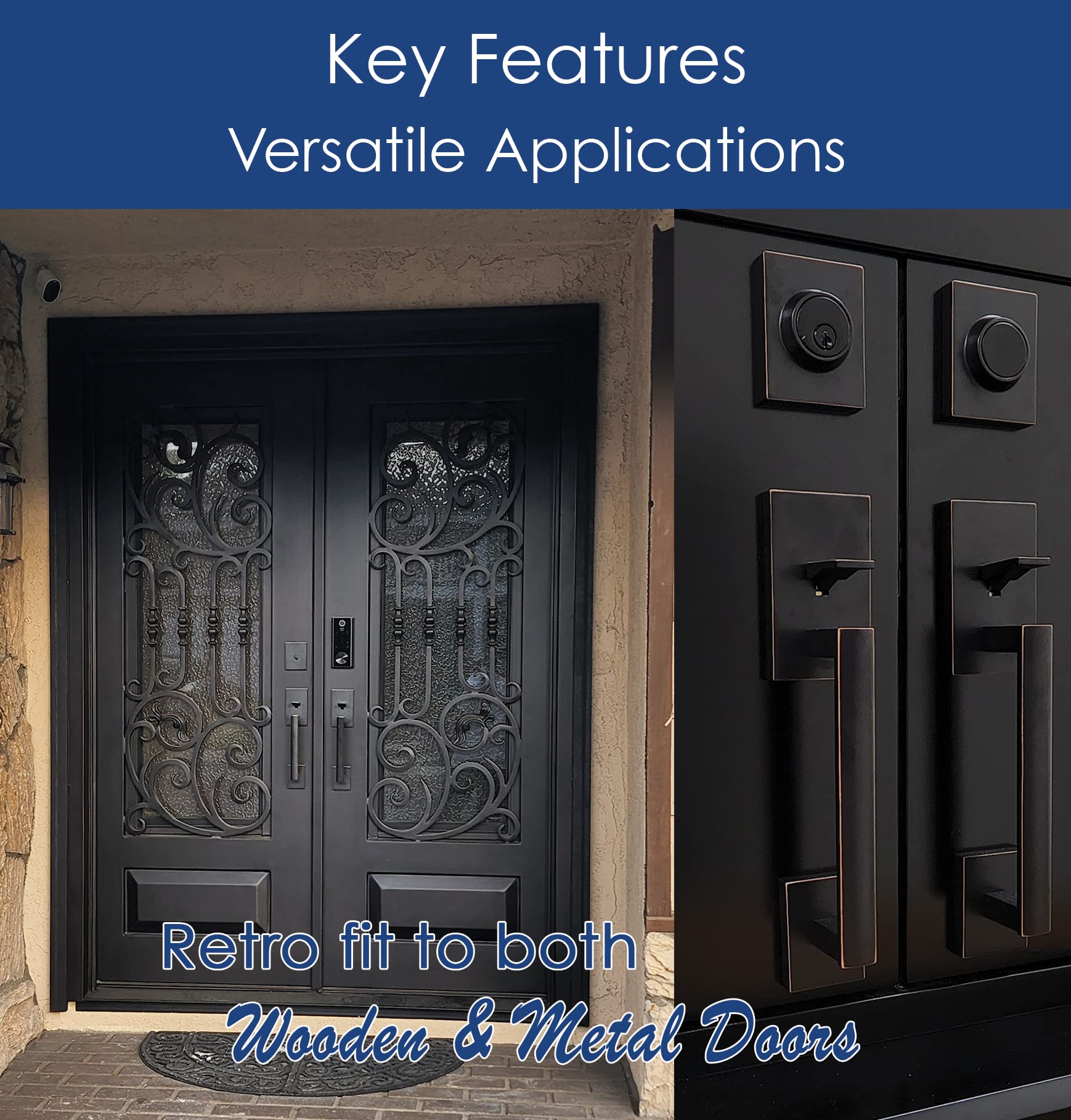 CozyBlock Double Door Handle Set with Single Cylinder Deadbolt - Adjustable Rectangular Entry Door Lock Set with Dummy (Round Lever, Oil Rubbed Bronze) for Home, Office & Apartment Security