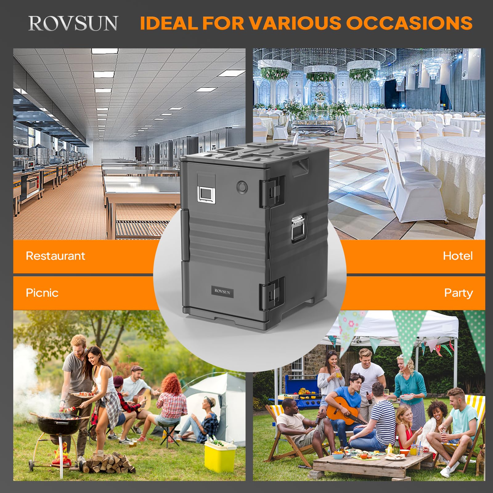 ROVSUN 82QT/109QT Insulated Food Carrier with Wheels - Stackable Hot Box Food Warmer with Double Buckles & Handles - Perfect for Catering, Restaurants, Canteens & Family Parties - Keep Meals Hot for Outdoor Events, Buffets & Food Delivery Services