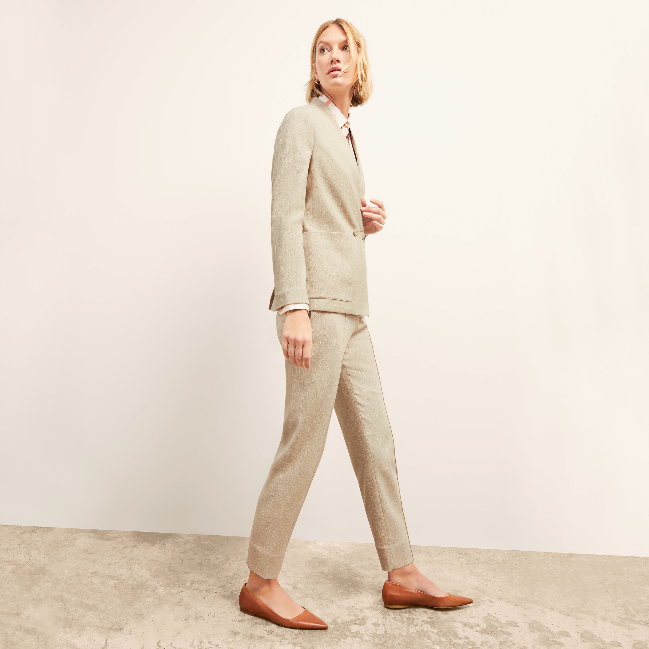 Pearl Pant Cotton Tweed Pants for Women - Ivory High Waisted Trousers | Comfortable Office Wear & Casual Outfits