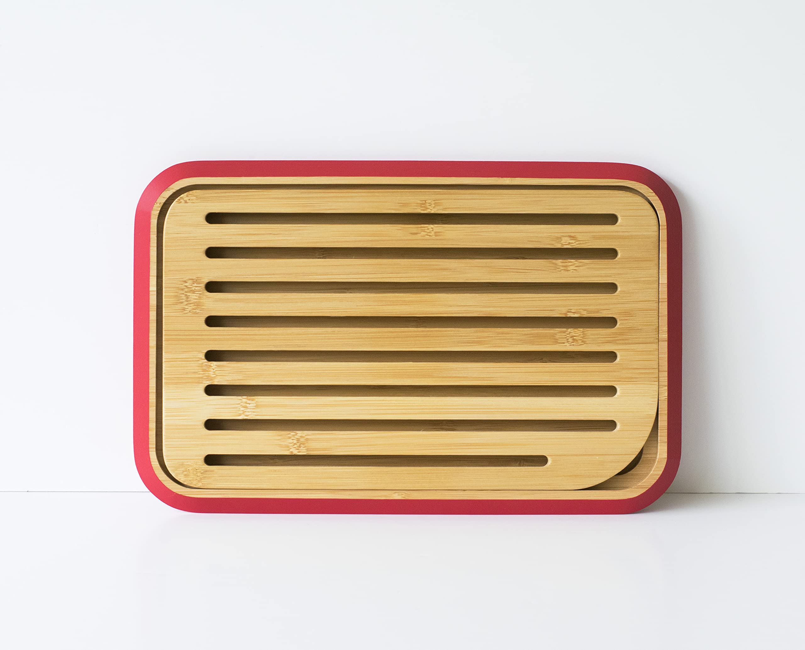 Pebbly Bamboo Bread Board - Natural & Red Wooden Cutting Board for Sourdough, Cheese & Charcuterie - Perfect for Rustic Kitchens & Farmhouse Dining