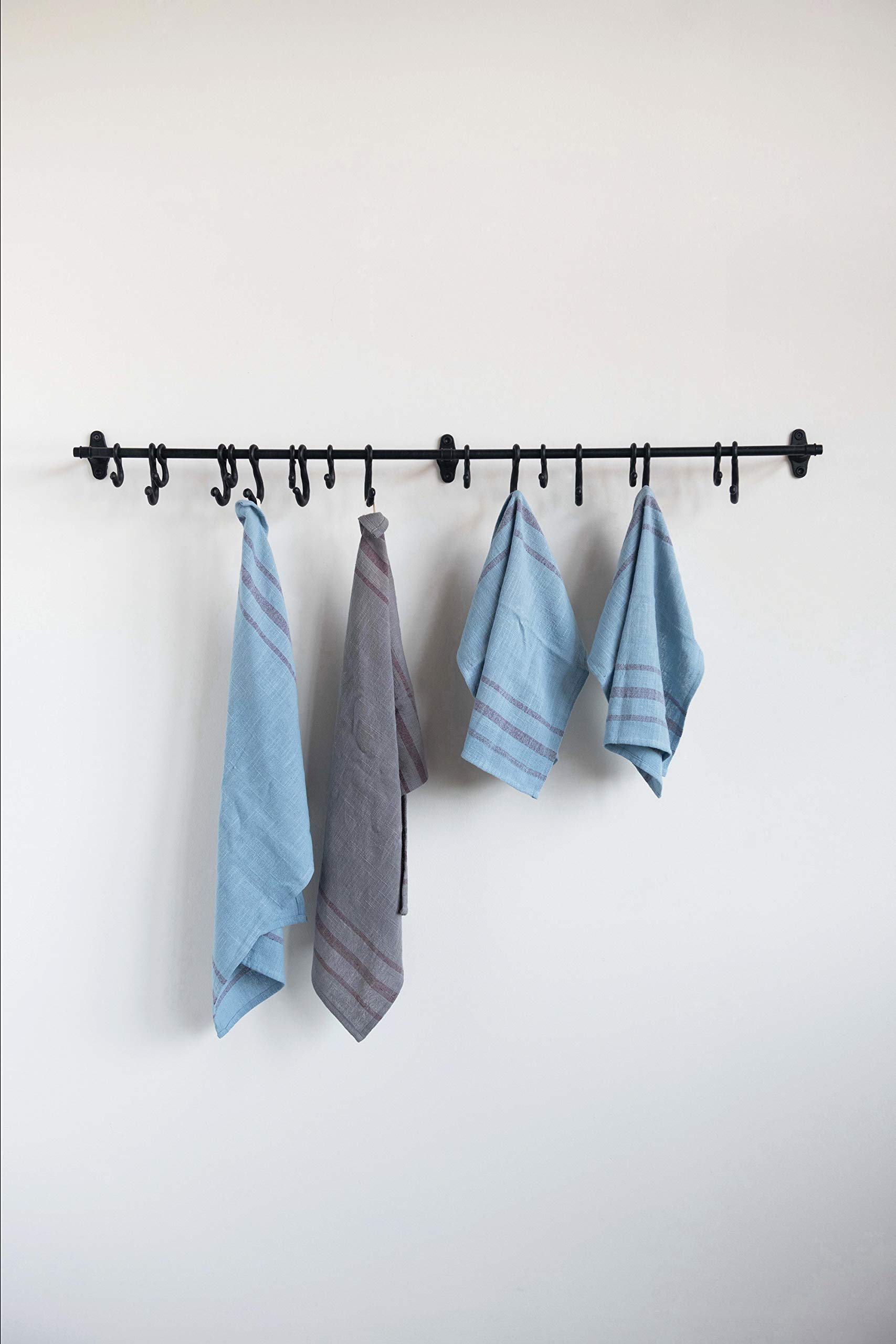 Decorative Forged Metal Wall Rod with 18 Hooks (DF2856) - Rustic Coat Rack for Entryway, Hallway & Bedroom Organization