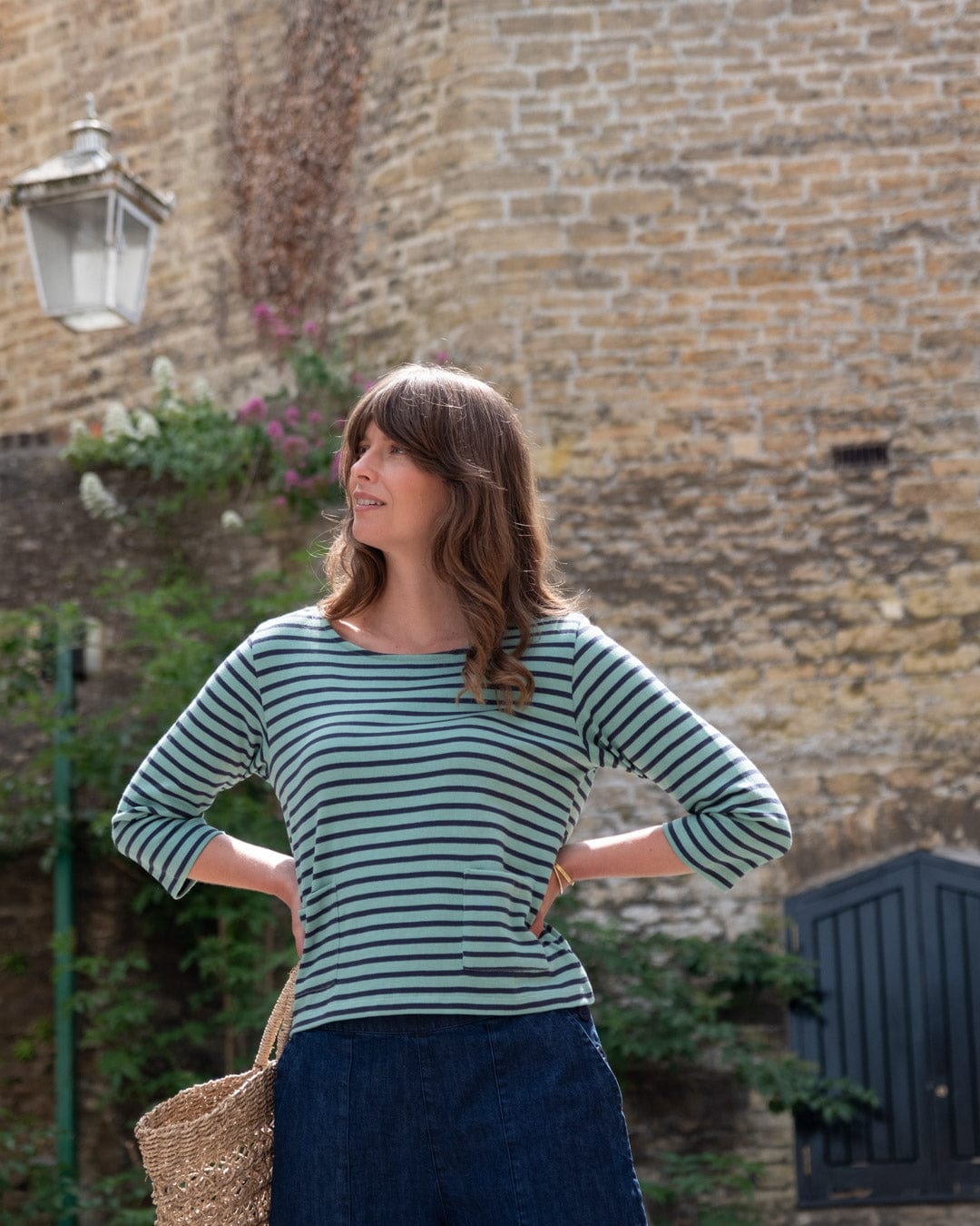 Classic Women's Cotton Sailor Striped T-Shirt - Duck Egg Blue & Indigo Striped Tee | Casual Summer Top for Beach, Vacation & Everyday Wear