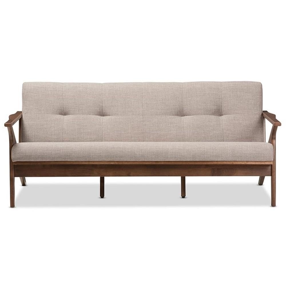BOWERY HILL Light Gray Fabric Sofa with Walnut Brown Wooden Legs - Modern Living Room Furniture for Small Spaces & Apartments