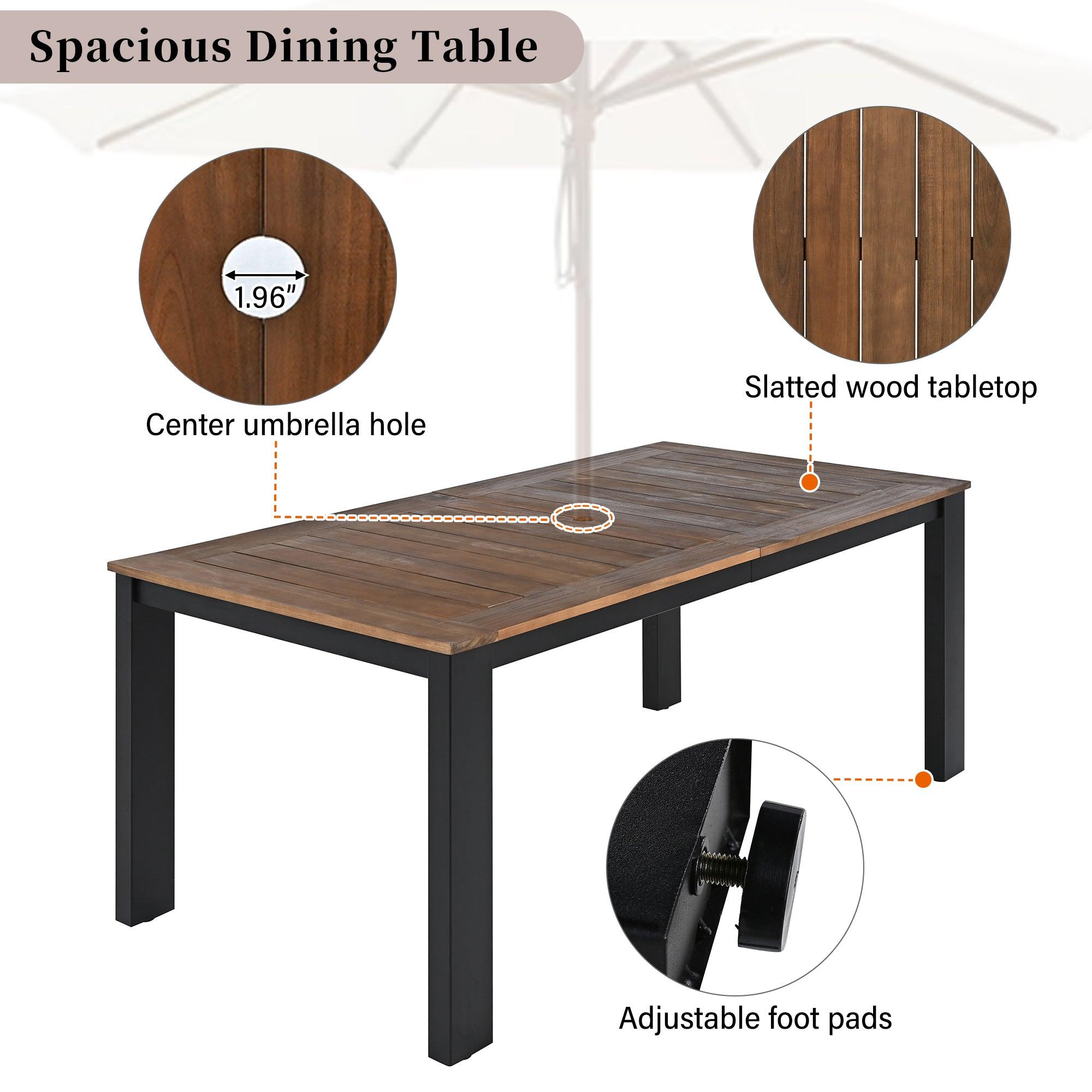 7-Piece Outdoor Patio Dining Set - Wooden Table with Umbrella Hole & 6 Chairs (2 Armchairs + 4 Side Chairs) for Garden, Backyard, Poolside - Perfect for BBQs, Family Gatherings & Outdoor Entertaining