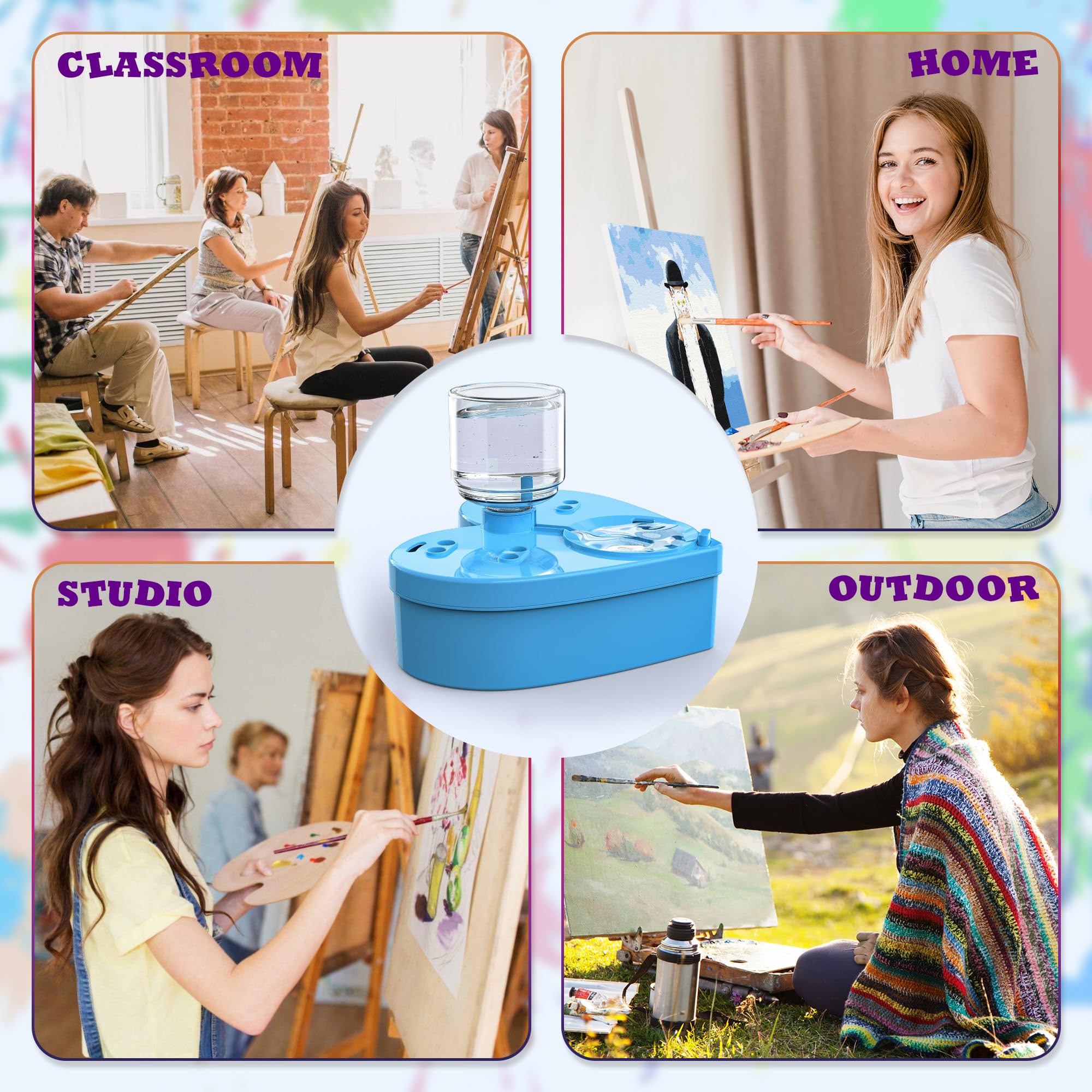 Upgraded FJB Paint Brush Rinser - 1250ml Large Bowl Brush Cleaner for Big Brushes, Leak-Proof Washer for Acrylic, Watercolor & Water-Based Paints - Includes Palette & Brushes (Blue) - Perfect for Artists, Hobbyists & DIY Painting Projects