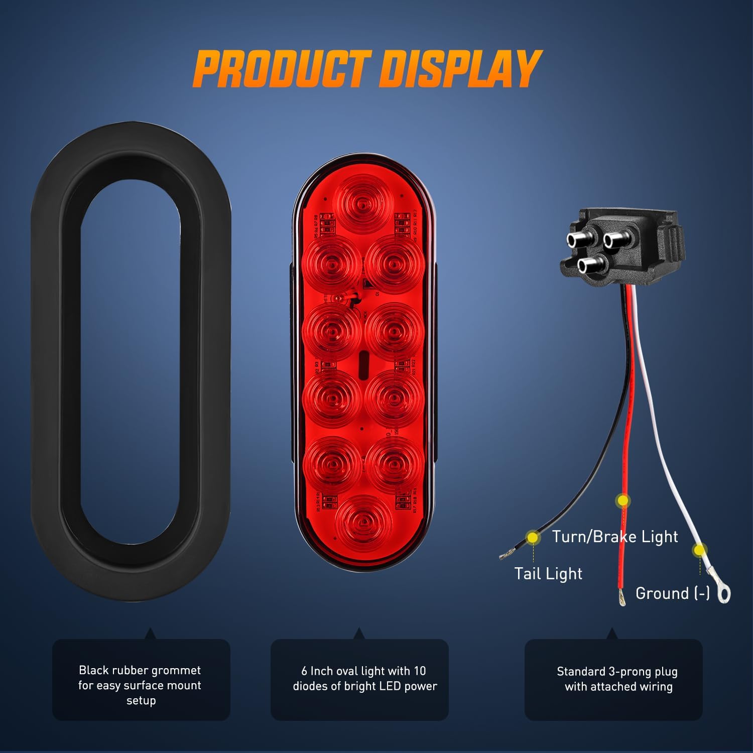 6 Inch Oval Red White 10 LED Trailer Tail Lights - 6 Pack - Waterproof LED Truck Lights for Semi Trailers, Boats, RVs & Heavy Duty Vehicles - Perfect for Night Driving & Safety Visibility