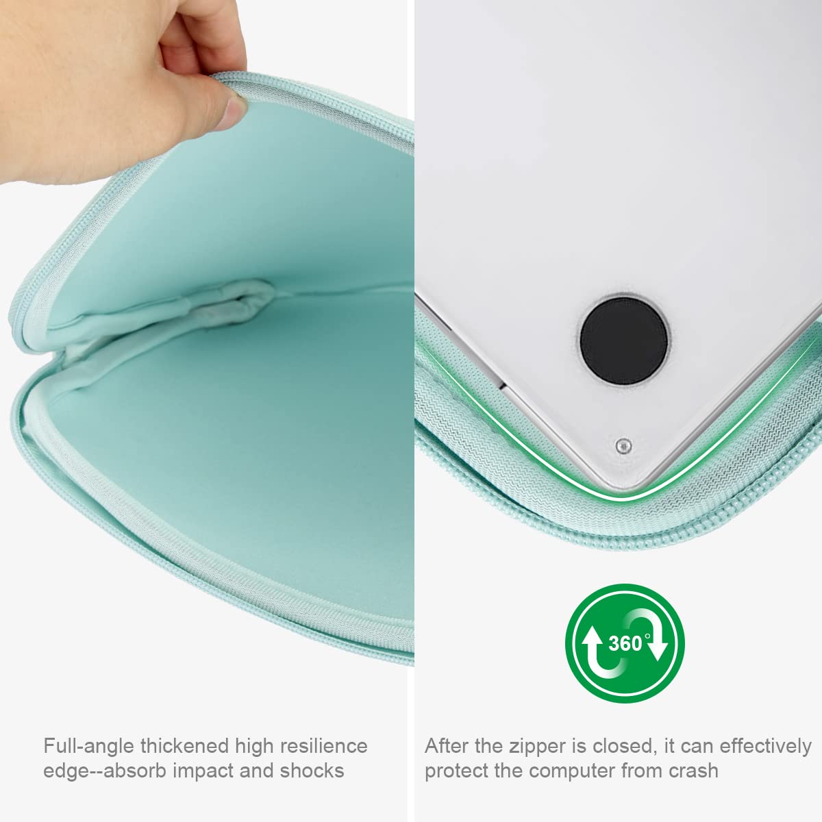 Premium 13-14 Inch Laptop Sleeve for MacBook Pro/Air, HP, Dell, Lenovo, Asus, Acer - Water-Resistant Protective Case with Soft Interior | Ideal for Travel, Office & School Use in Light Green