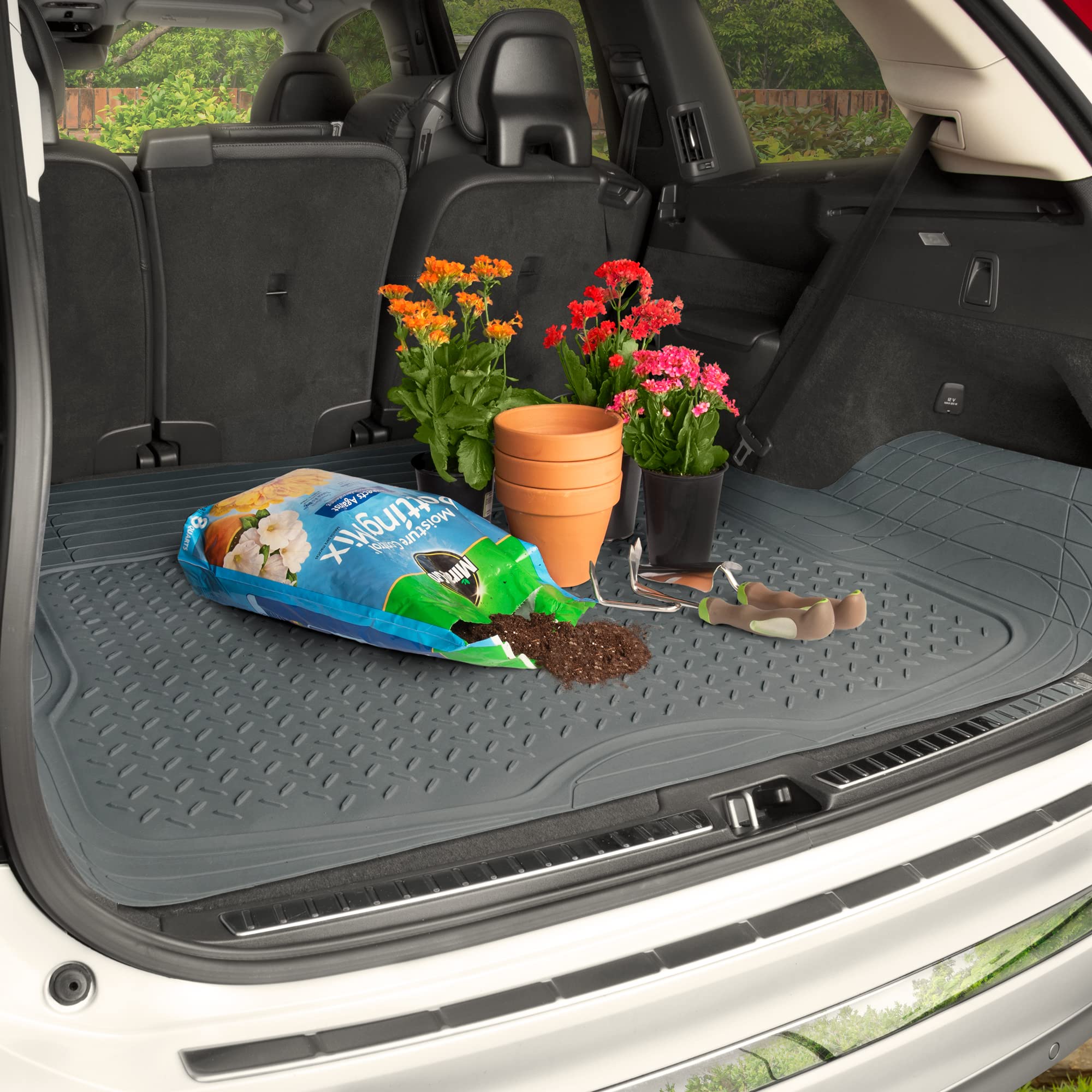 Motor Trend FlexTough™ Heavy Duty Rubber Car Floor Mats - All Weather Protection for Cars & SUVs | Universal Fit Gray Floor Liners & Trunk Mats Set | Perfect for Daily Commute, Road Trips & Off-Road Adventures
