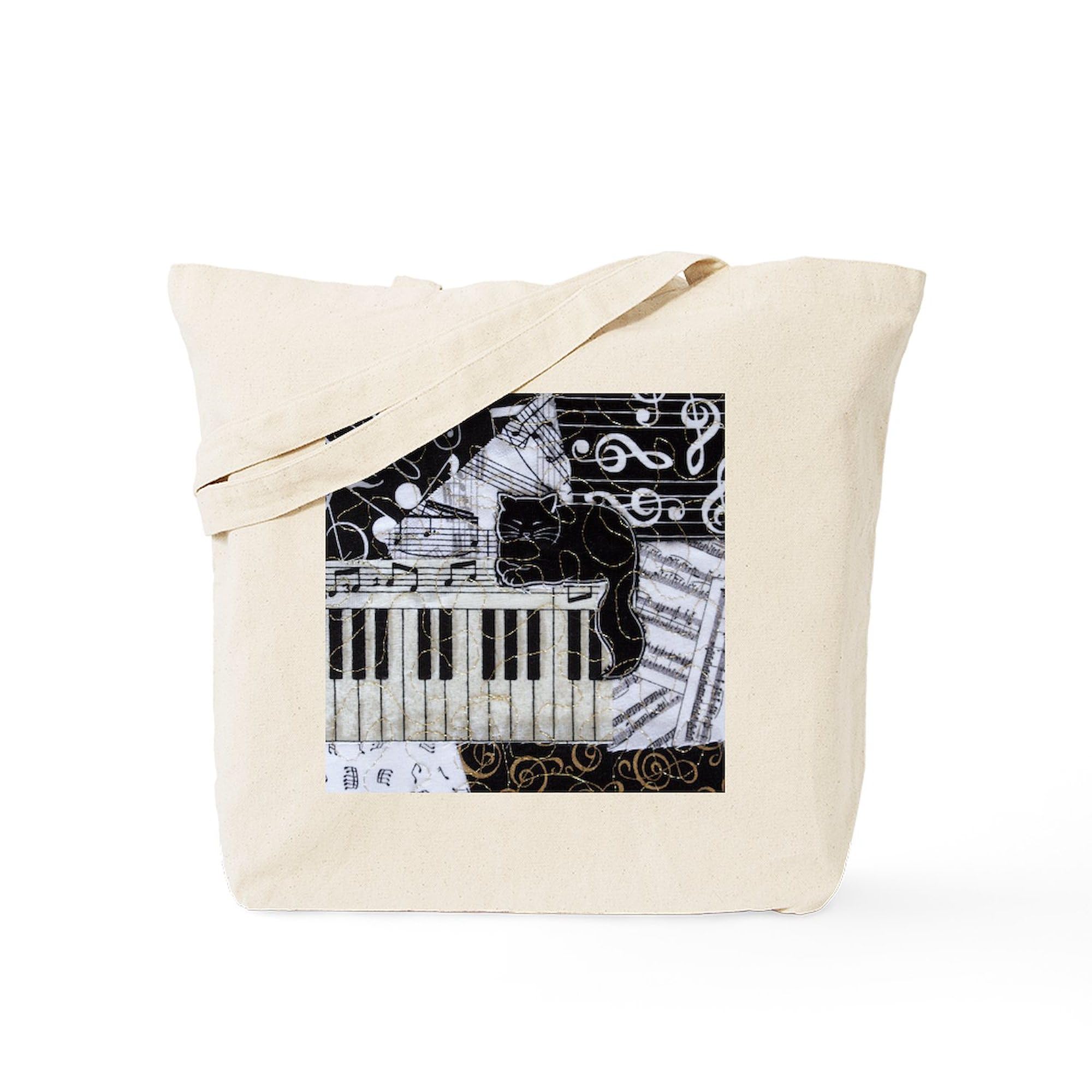 Stylish Cat Keyboard Sitting Ornament Tote Bag - Natural Canvas Reusable Shopping Bag for Groceries, Work, and Daily Use