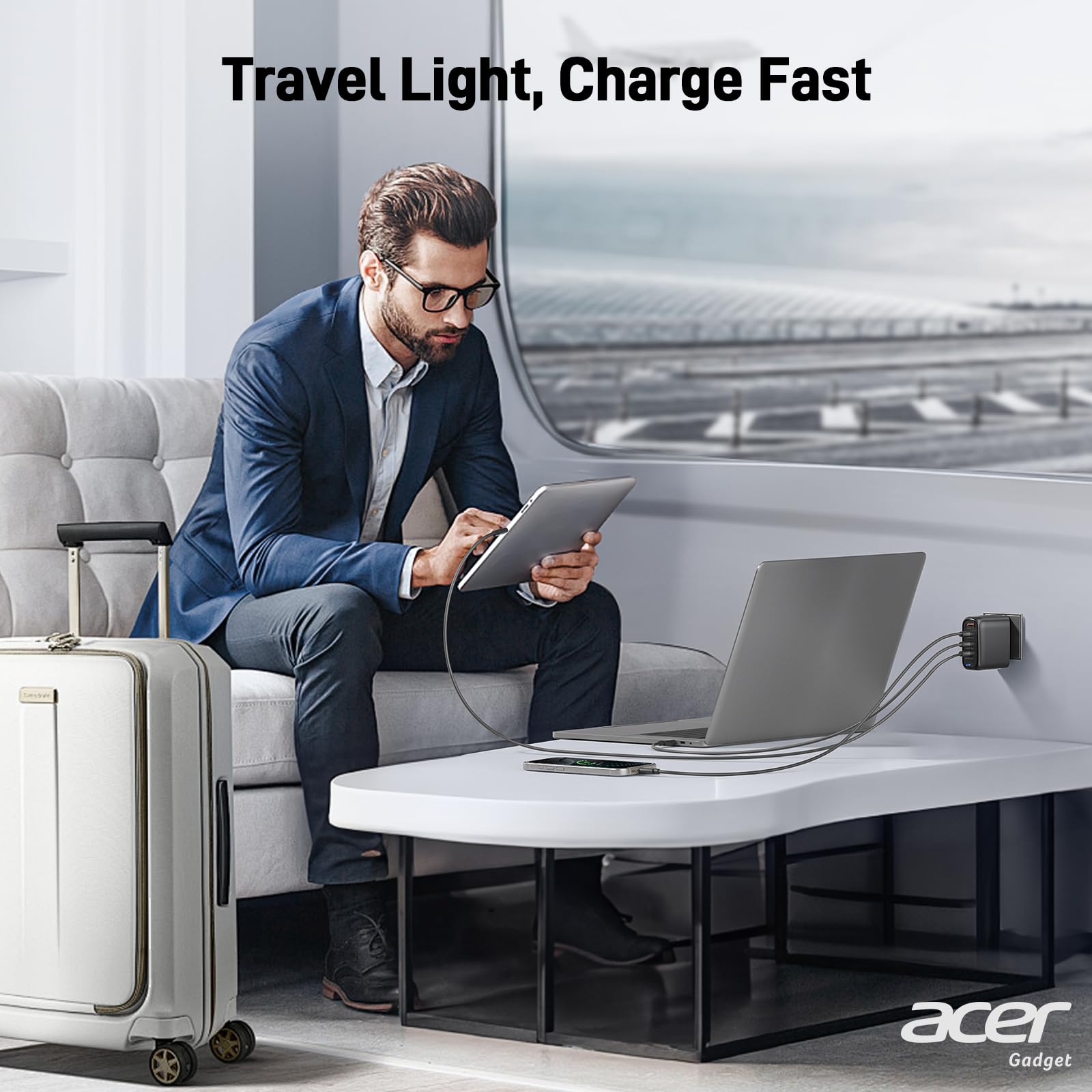 Acer 100W USB C GaN II Fast Charger Block - 4-Port Desktop Charger with Power Extension Cable - Compatible with MacBook Pro/Air, iPhone 16, Galaxy S24, iPad Pro, Acer Laptops - Perfect for Home, Office & Travel Charging