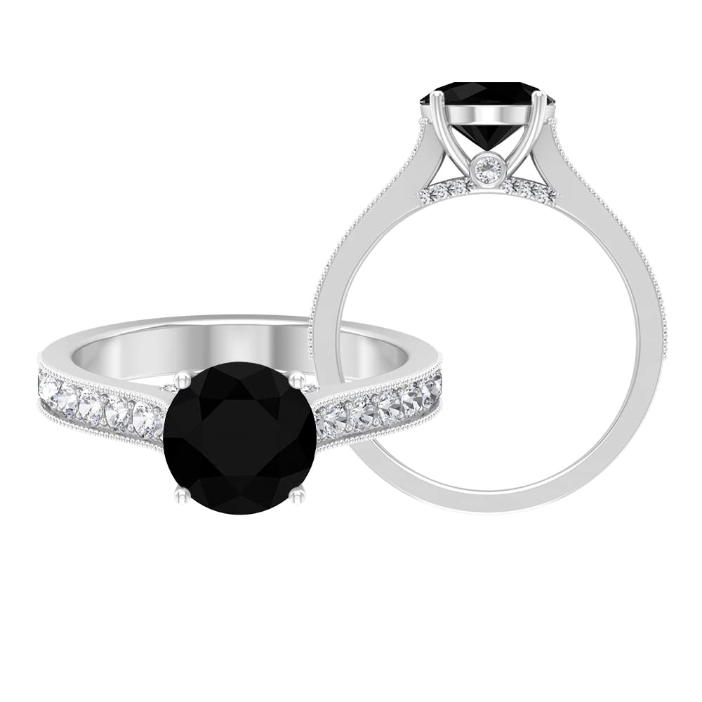 3 CT Black Spinel & Moissanite Engagement Ring in 14K Solid Gold - Solitaire Milgrain Wedding Band for Women, Elegant Anniversary Gift for Her - Perfect for Proposals, Weddings & Special Occasions