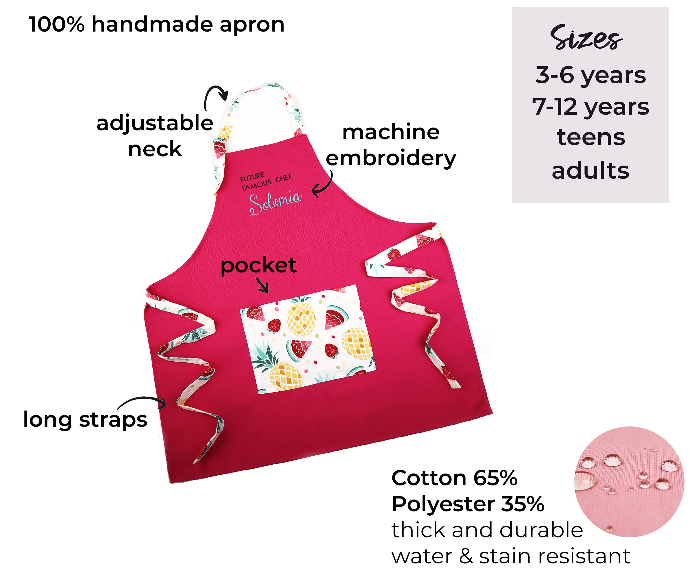 Personalized Apron for Kids & Adults - Adjustable Cooking, Baking, Gardening Apron Gift - Dark Red & Burgundy - Perfect for Home Chefs, BBQ Parties & DIY Crafts