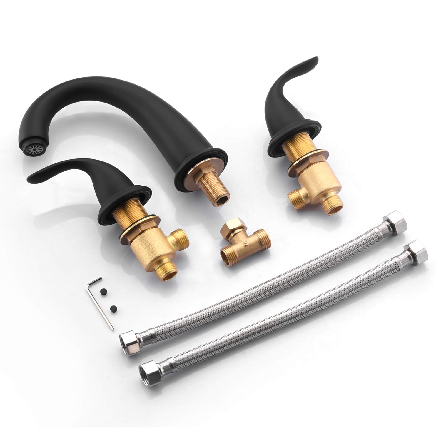 Stylish Matte Black Roman Tub Faucet with Valve - 3 Hole Deck Mount Bathtub Faucet - High Flow Waterfall Spout - Perfect for Luxury Bathrooms & Spa Retreats