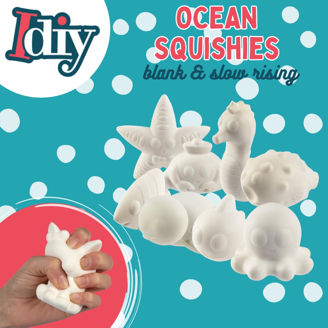 DIY Party Craft Kit - Jumbo Ocean Pals Squishies (8 Unique Sea Animals) - White Kawaii Scented Slow Rising Squishy Toys with Paint for Stress Relief - Perfect for Kids Classroom Activities, Birthday Gifts & Sensory Play (4