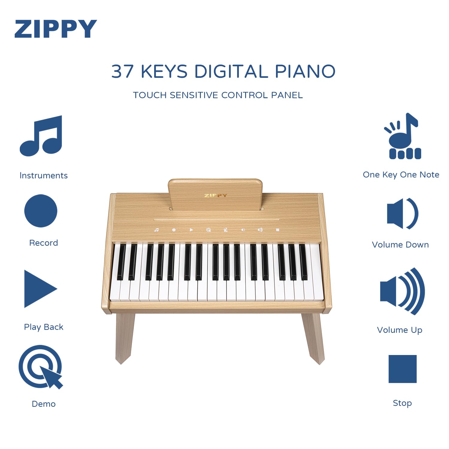 ZIPPY 37-Key Kids Digital Piano Keyboard - Touch Sensitive Keys, Built-in Songs & Volume Control - Educational Musical Toy for Boys & Girls Ages 3+ - Perfect for Home Learning, Birthday Gifts & Early Music Education