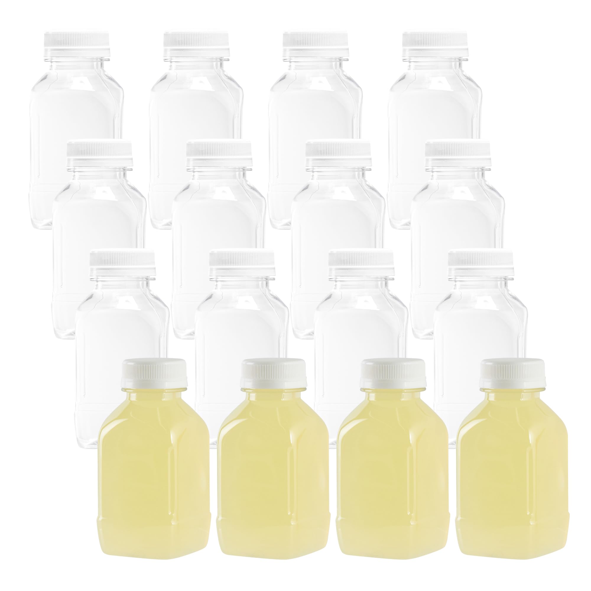 8oz Clear Plastic Juice Bottles with White Caps - 100 Pack Disposable Square Bottles for Juicing, Smoothies & Beverages | Perfect for Juice Bars, Coffee Shops, Restaurants & Catering Services | Leak-Proof, BPA-Free, Commercial & Home Use