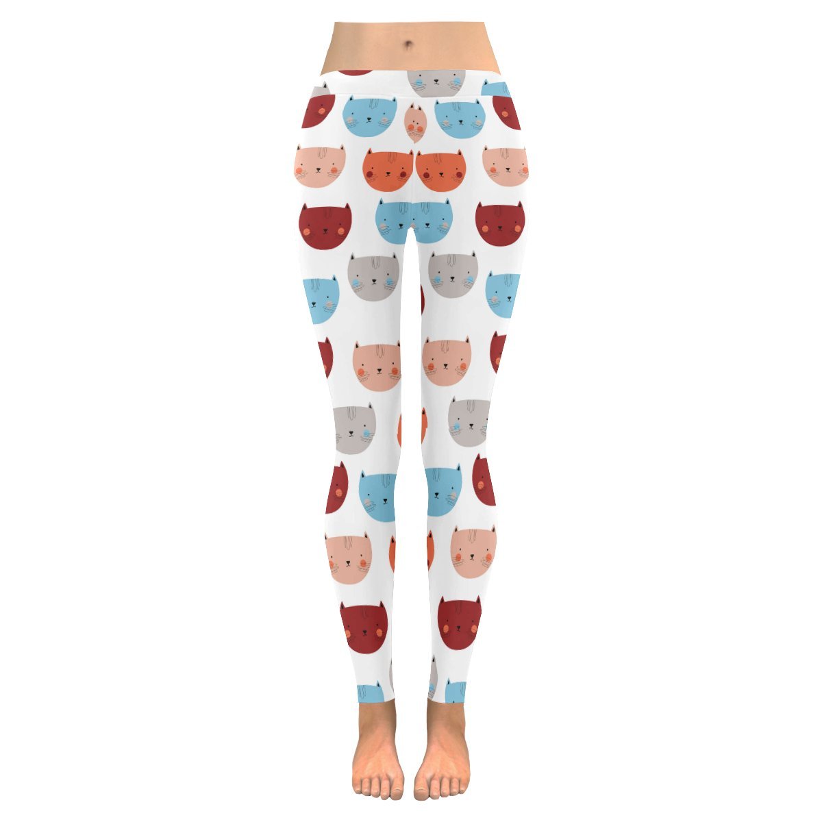 Pastel Cat Print Low Rise Women's Outdoor Plus Size Leggings (XXS-5XL) - Comfortable Yoga Pants for Running, Workout & Casual Wear