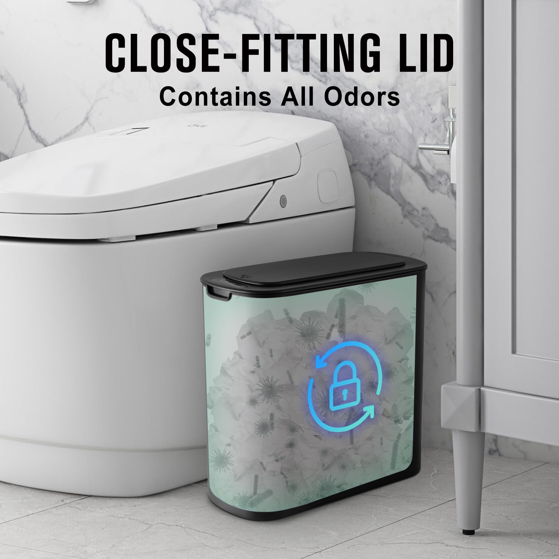 Automatic Motion Sensor Trash Can with Lid - 2.6 Gallon Touchless Garbage Bin, Smart Slim Plastic Wastebasket for Bathroom, Toilet, Office, RV, Bedroom & Living Room - Ideal for Hands-Free Hygiene & Space-Saving Organization