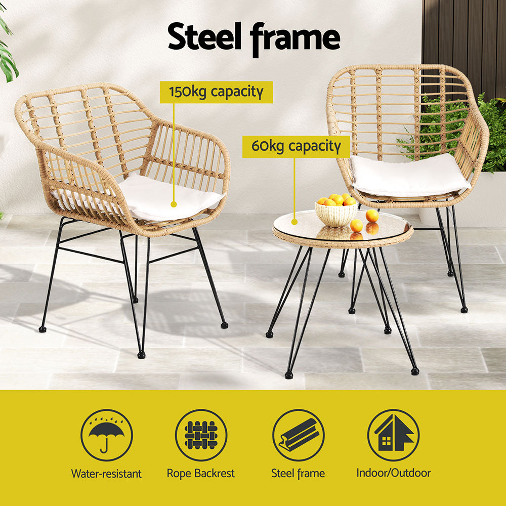 3-Piece Outdoor Bistro Set with Table, Chairs & Cushions - Patio Garden Furniture in Grey - Perfect for Backyard, Balcony or Poolside Relaxation
