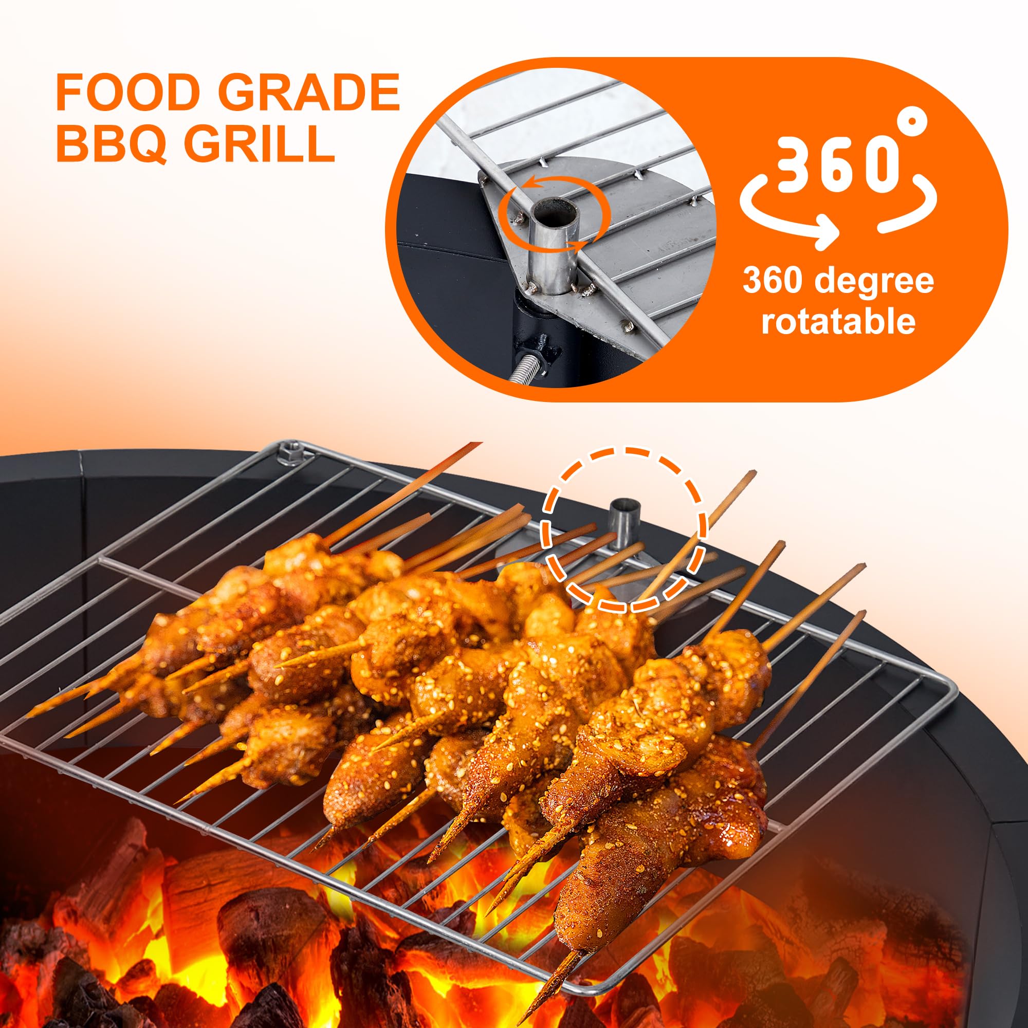 36 Inch Heavy Duty Steel Fire Pit Ring Insert - Outdoor Fire Pit Liner with Cooking Grate for Wood Burning | DIY Camping, Patio, Backyard & Garden Use | Perfect for Roasting Marshmallows, Bonfires & Outdoor Cooking