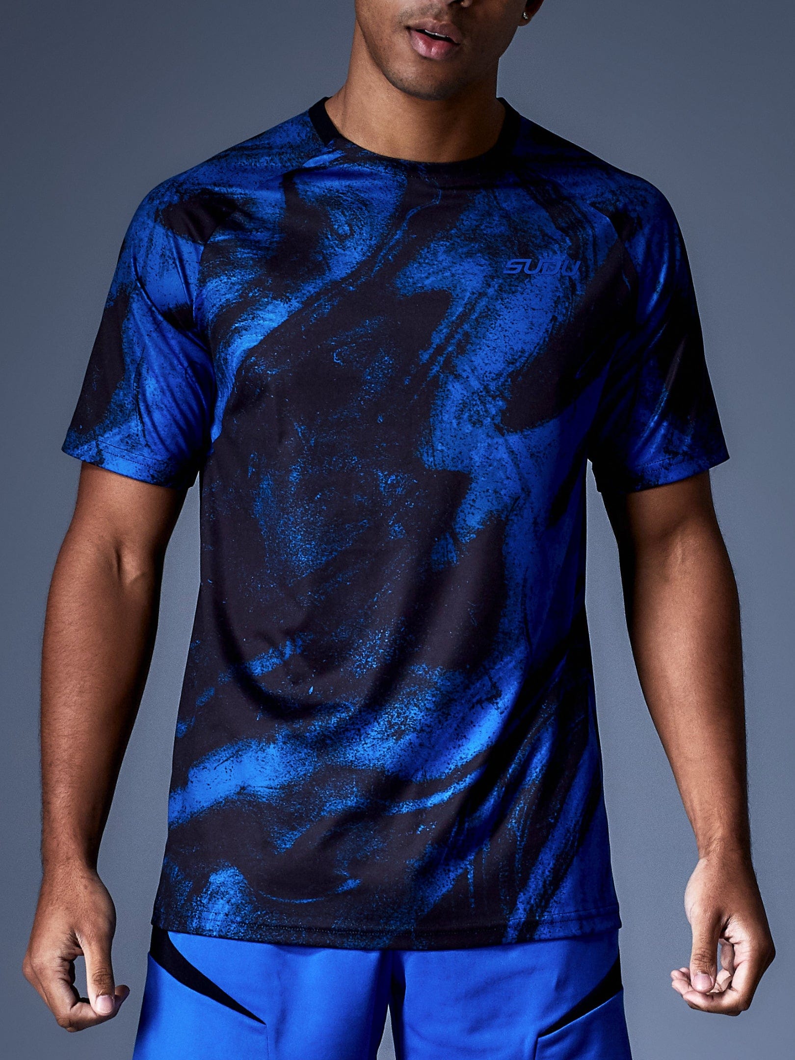SPTP 01 Performance Training T-Shirt for Men & Women - Moisture Wicking Workout Shirt - Black & Blue Athletic Tee - Gym, Running, Yoga & Fitness Apparel