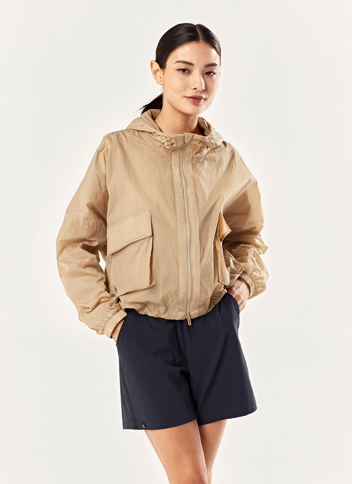 Stylish 2-Way Crop Hood Windbreaker Jacket for Women - Perfect for Running, Hiking & Outdoor Activities