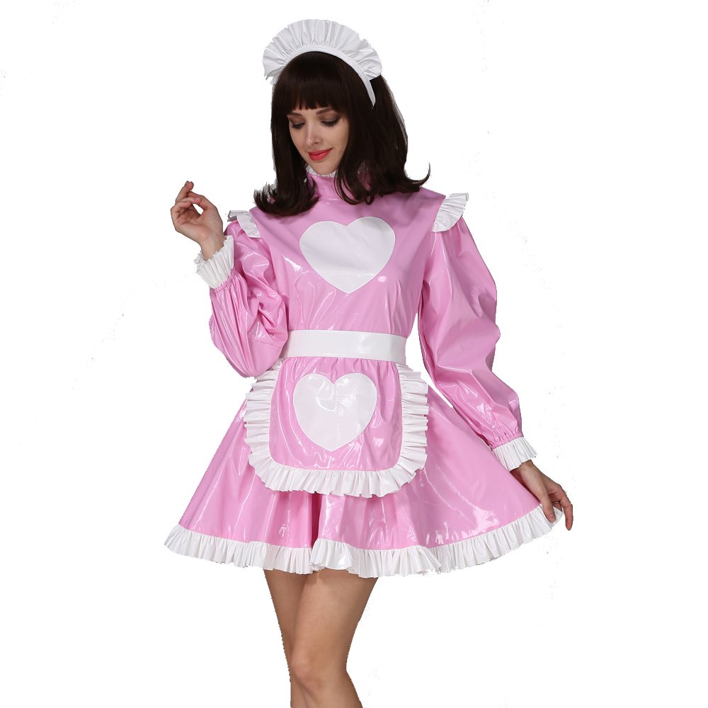 Sexy Pink Heart-Shaped Maid Dress Costume for Women - Lockable Design, Crossdress Cosplay | Perfect for Halloween, Cosplay Parties & Roleplay