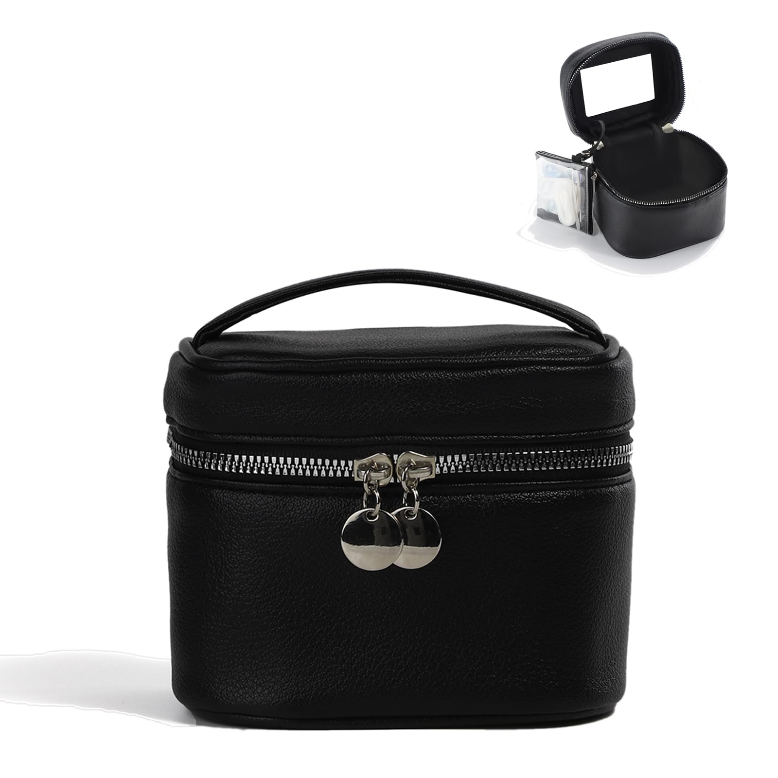 U+U Small Makeup Bag with Mirror - Travel Size Cosmetic Organizer Pouch for Purse, Toiletries & Makeup Essentials - Perfect for Travel, Gym & Daily Use
