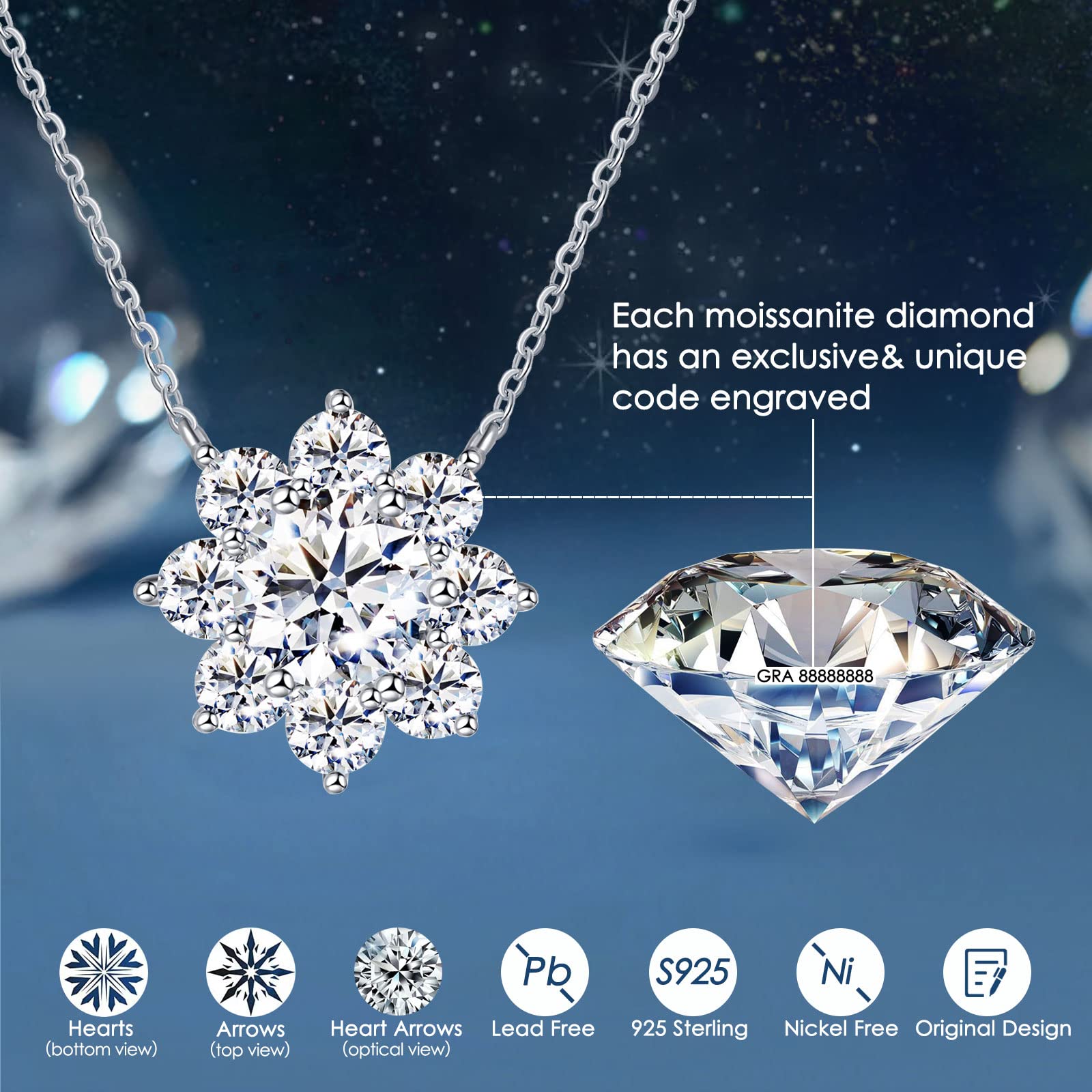 1CT-3CT Sunflower Moissanite Pendant Necklace for Women - Elegant Jewelry Gift for Wife, Girlfriend, Mom, Daughter - Perfect for Wedding Anniversaries, Birthdays, Christmas, Valentine's Day & Mother's Day - Ideal for Date Nights, Special Occasions & Everyday Elegance
