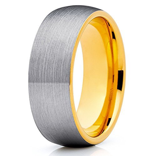18K Yellow Gold Tungsten Wedding Band - 8mm Comfort Fit Tungsten Carbide Ring for Men & Women - Perfect for Engagement, Anniversary & Everyday Wear