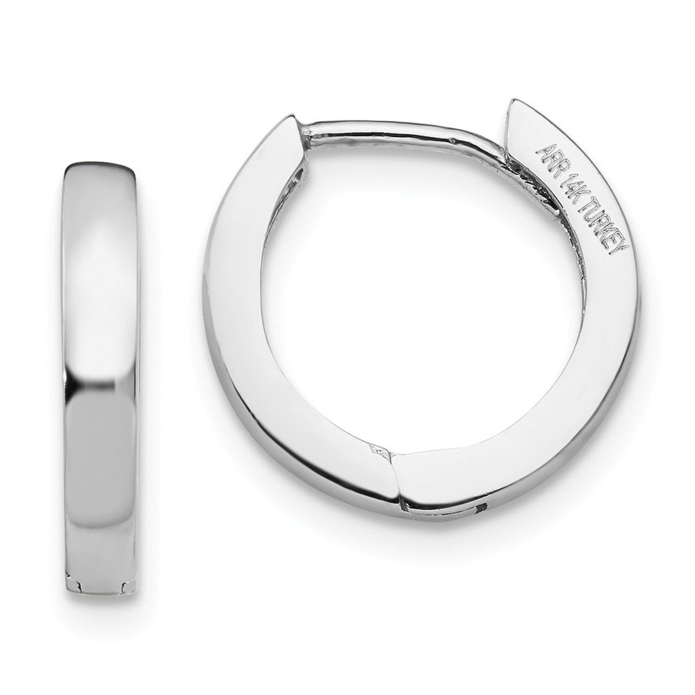 14K White Gold Hinged Hoop Huggie Earrings (10mm x 2.5mm) – Elegant Everyday Jewelry for Women, Perfect for Work, Date Night & Special Occasions