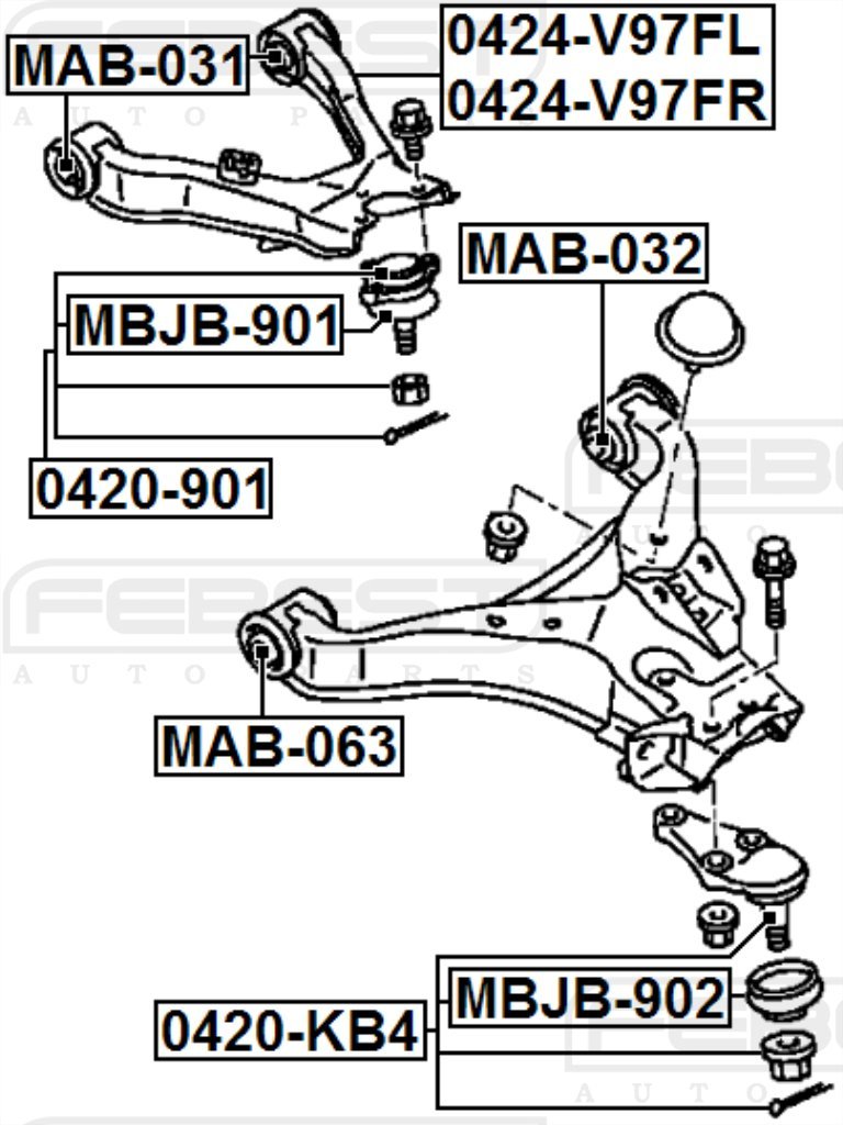 Febest Front Upper Control Arm Bushing for Mitsubishi - Durable Suspension Replacement Part for Smooth Ride & Handling | Perfect for Off-Roading, Daily Commuting & Performance Upgrades