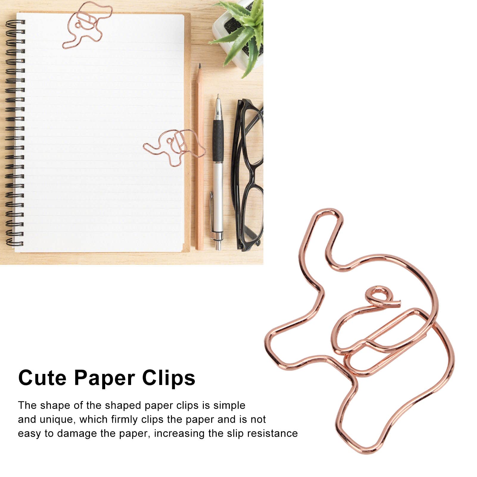 40 Pcs Elephant Shaped Paper Clips - Cute Rose Gold Animal Paperclips for Office, School, Organizing Documents | Bulk Metal Bookmarks with Clear Storage Box - Perfect for Gifts, Scrapbooking & Planner Accessories