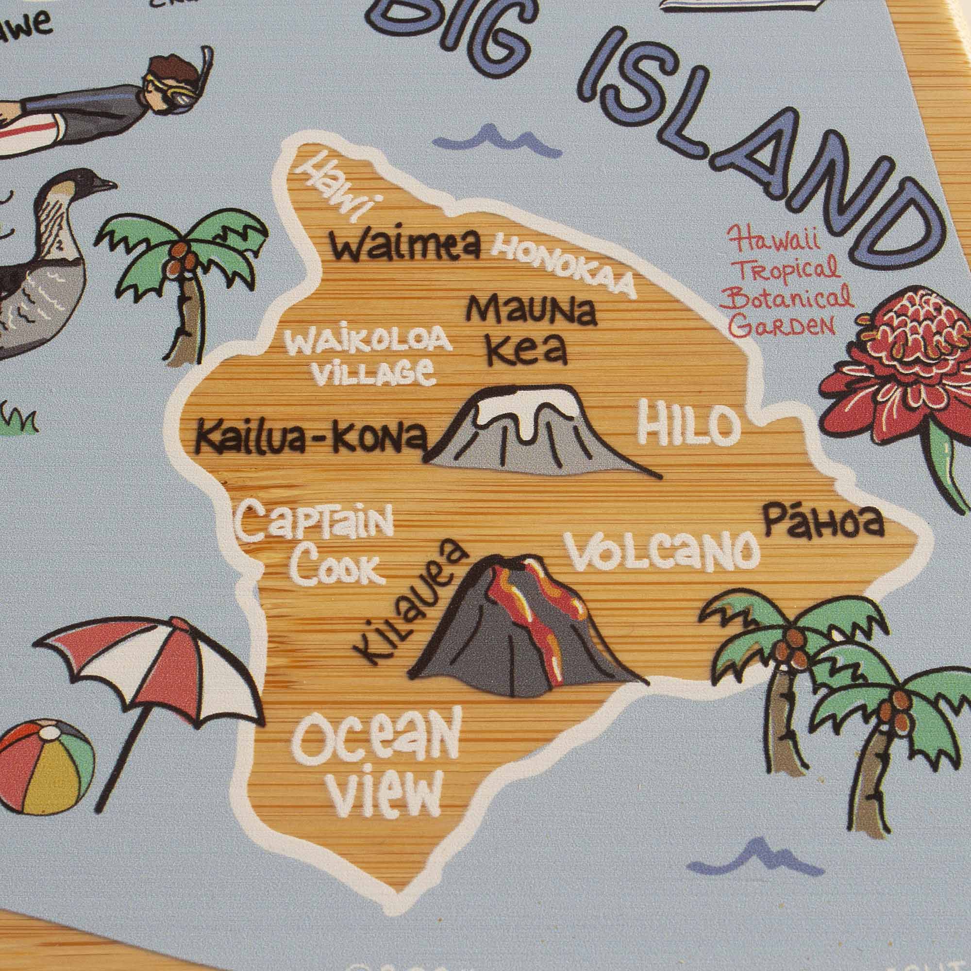 Hawaiian Islands Wooden Cutting Board with Fish Kiss™ Artwork - Perfect for Kitchen Decor, Serving Charcuterie & Tropical Themed Parties