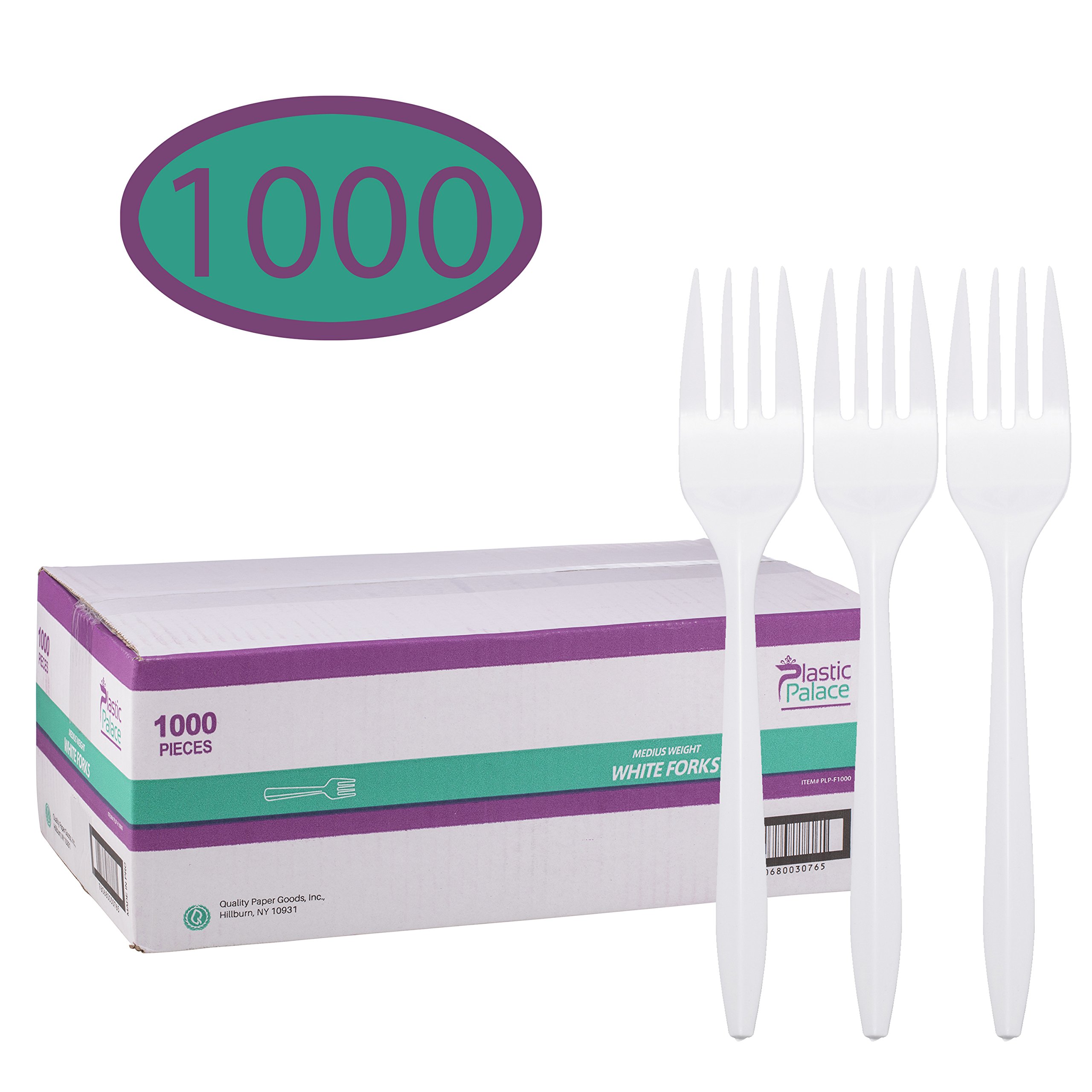 Bulk 1000 Count White Disposable Plastic Forks - Medium Weight Durable Cutlery for Parties, Picnics, BBQs & Catering Events