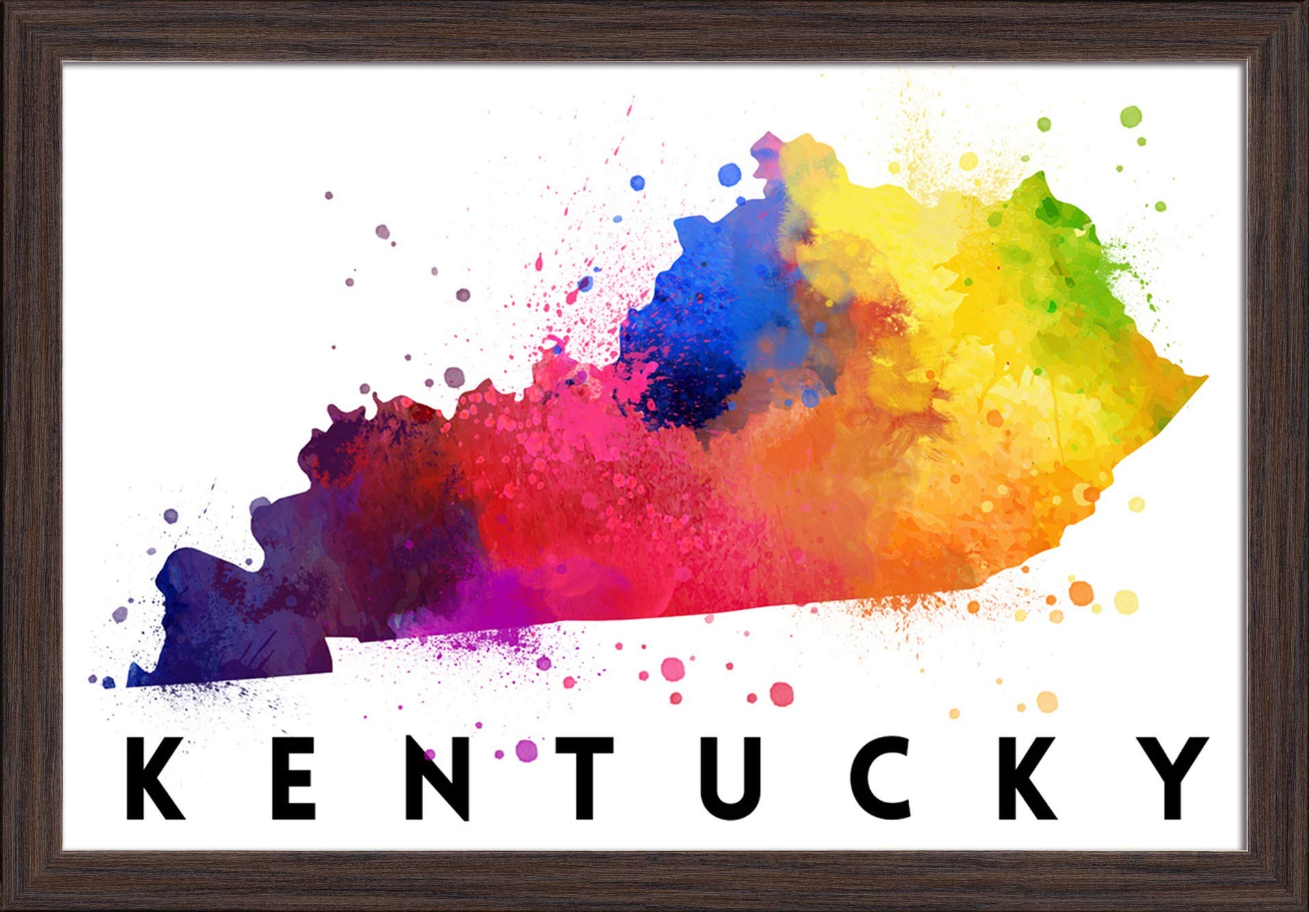 Kentucky State Abstract Watercolor Art Print - 16x24 Giclee Fine Art on Recycled Wood Frame in Espresso Brown - Perfect for Home Decor, Office Wall Art & Gift Ideas