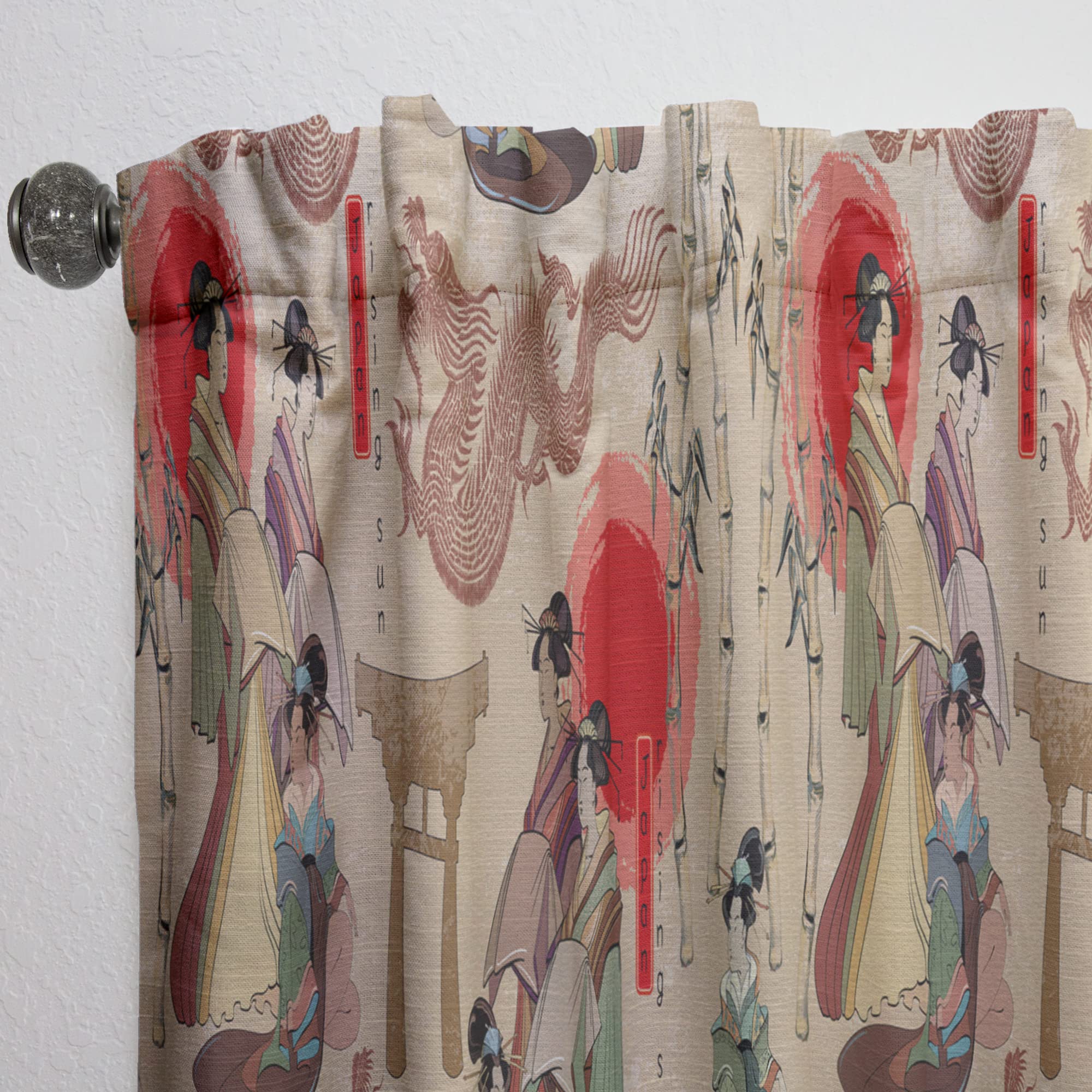 DesignQ Japanese Geisha & Dragon Print Thermal Insulated Curtain Panel - 52x108 Inch - Elegant Window Treatment for Bedroom & Living Room - Perfect for Home Decor, Privacy & Temperature Control