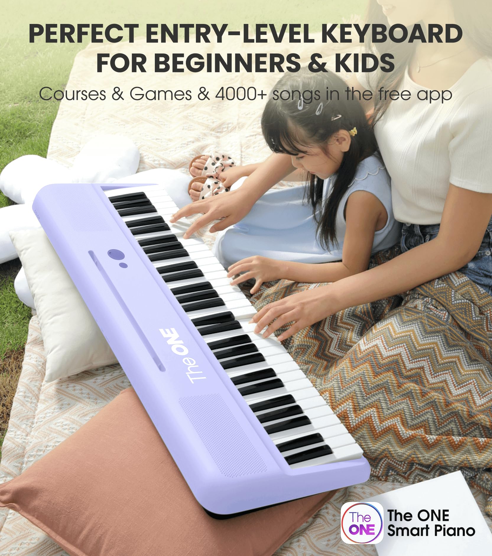 The ONE Smart Keyboard COLOR 61-Key Lighted Digital Piano for Beginners with 256 Tones, 64 Polyphony, Built-in LED Lights & Learning Apps - USB MIDI/Headphone Support (Purple) - Perfect for Home Practice, Music Lessons & Interactive Learning
